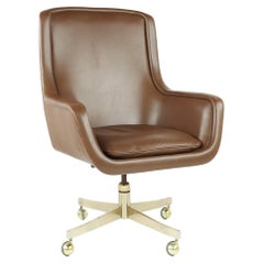 SOLD 08/15/22 Ward Bennett MCM Executive Highback Brass and Leather Office Chair