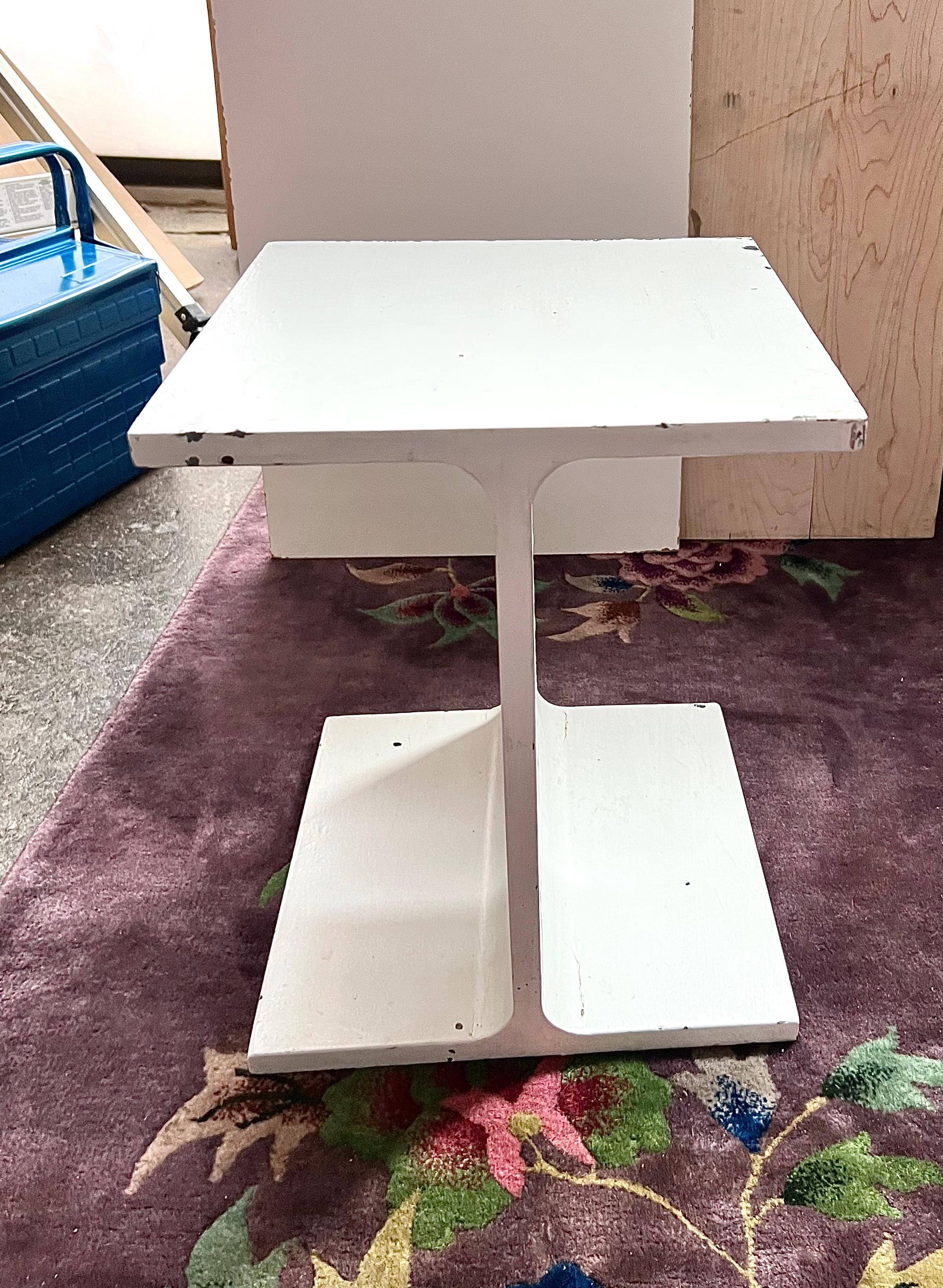 American Ward Bennett Modern White 3078 I-Beam Table and Stool for Brickell, C. 1969, USA For Sale