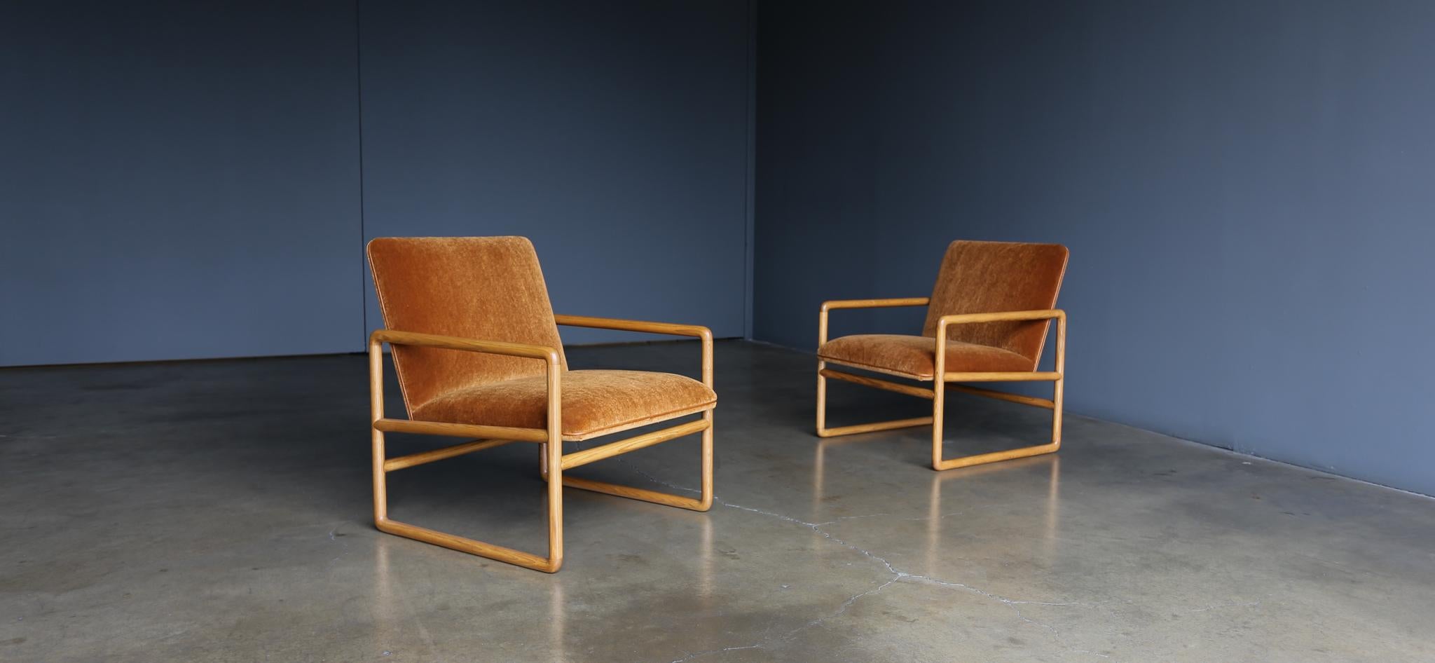 Mid-Century Modern Ward Bennett Oak & Mohair Lounge Chairs for Brickel Associates, circa 1960
