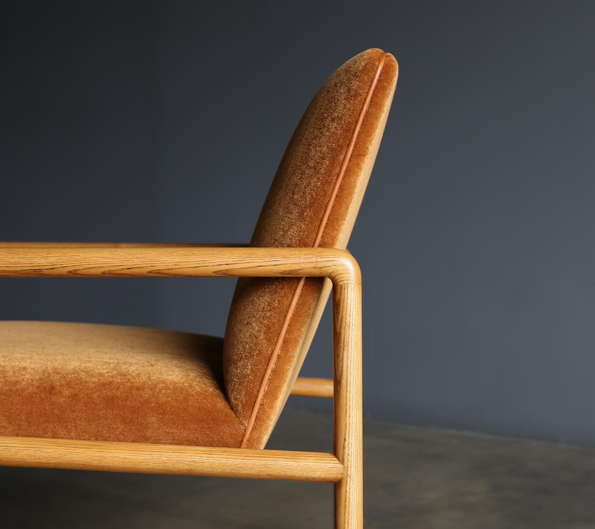 American Ward Bennett Oak & Mohair Lounge Chairs for Brickel Associates, circa 1960
