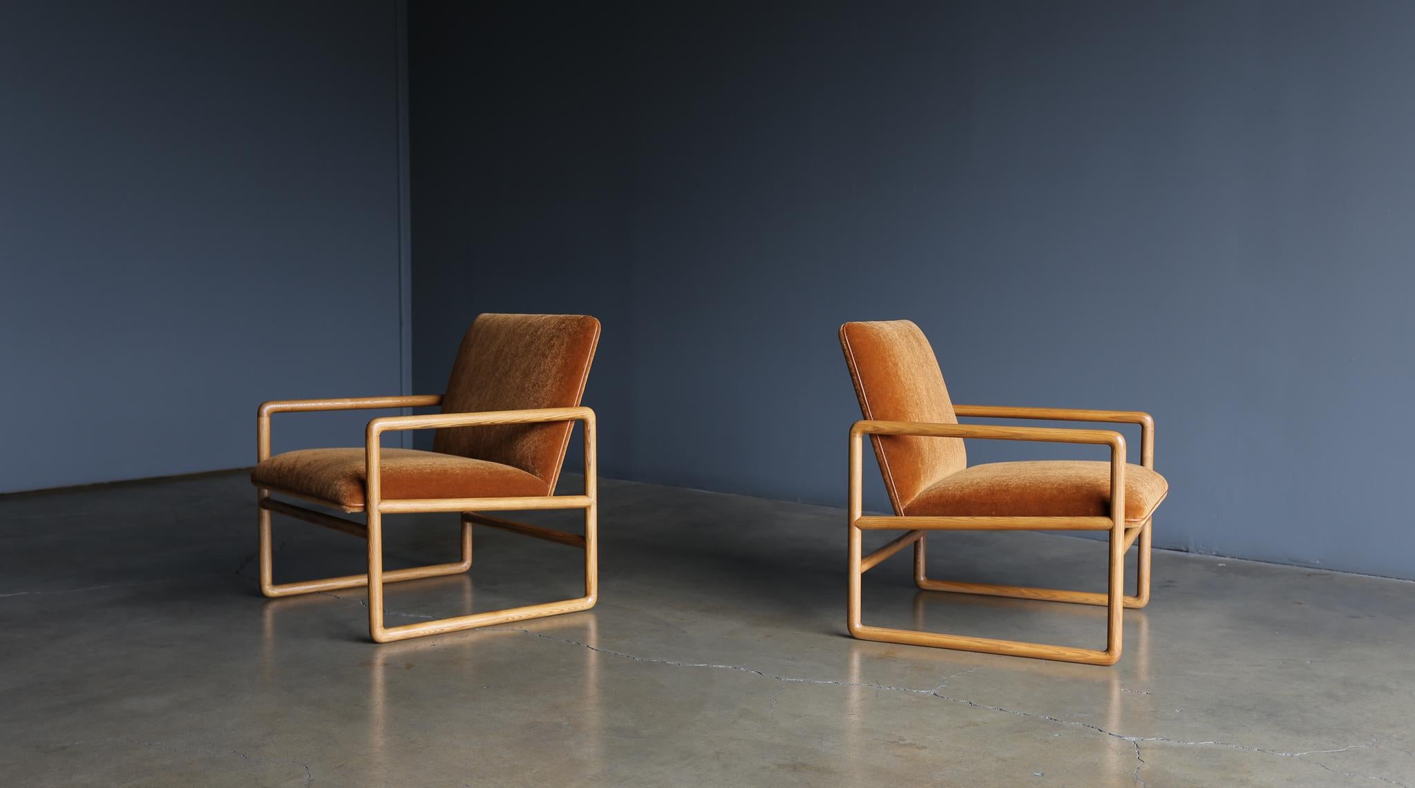Ward Bennett Oak & Mohair Lounge Chairs for Brickel Associates, circa 1960 In Good Condition In Costa Mesa, CA