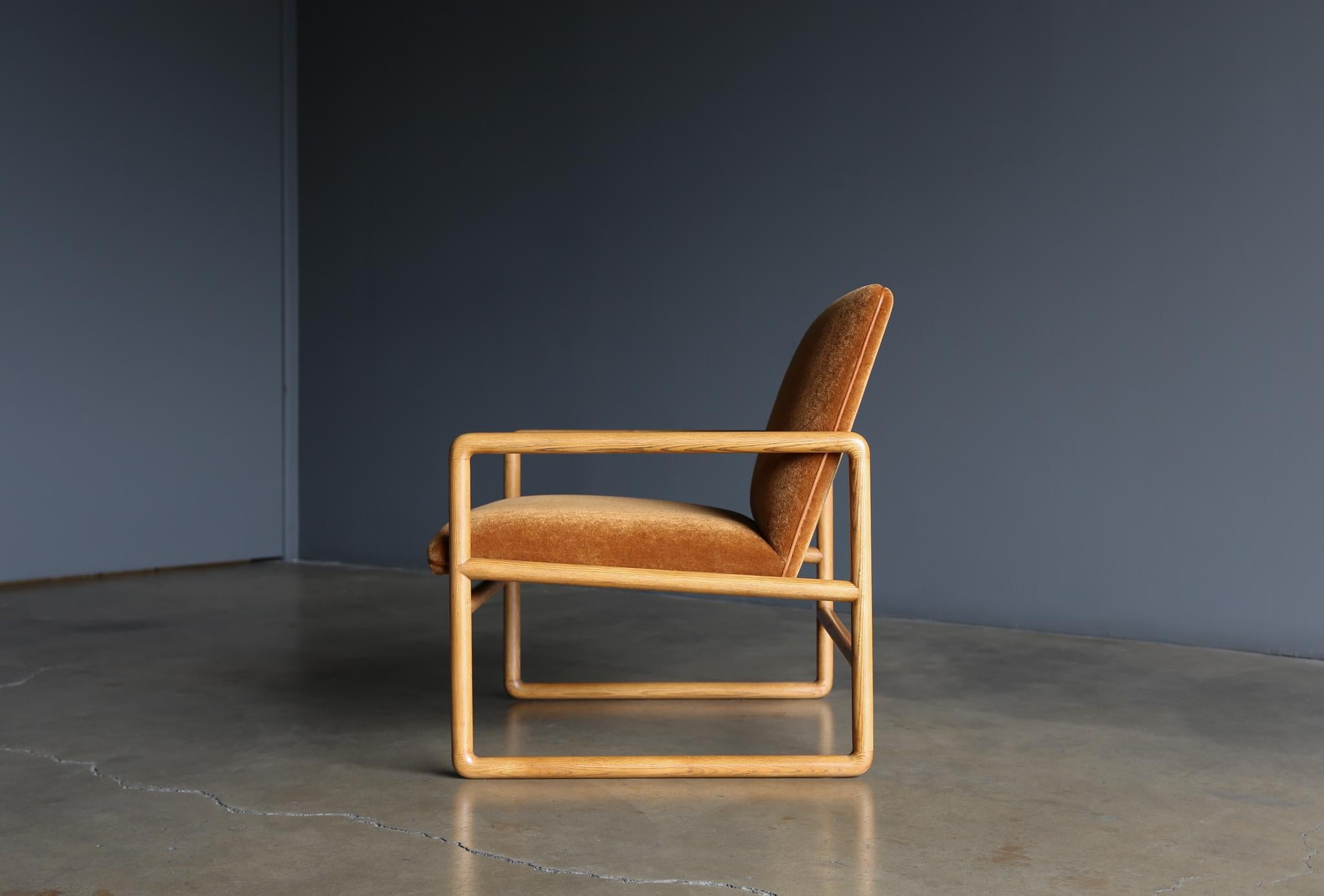 20th Century Ward Bennett Oak & Mohair Lounge Chairs for Brickel Associates, circa 1960