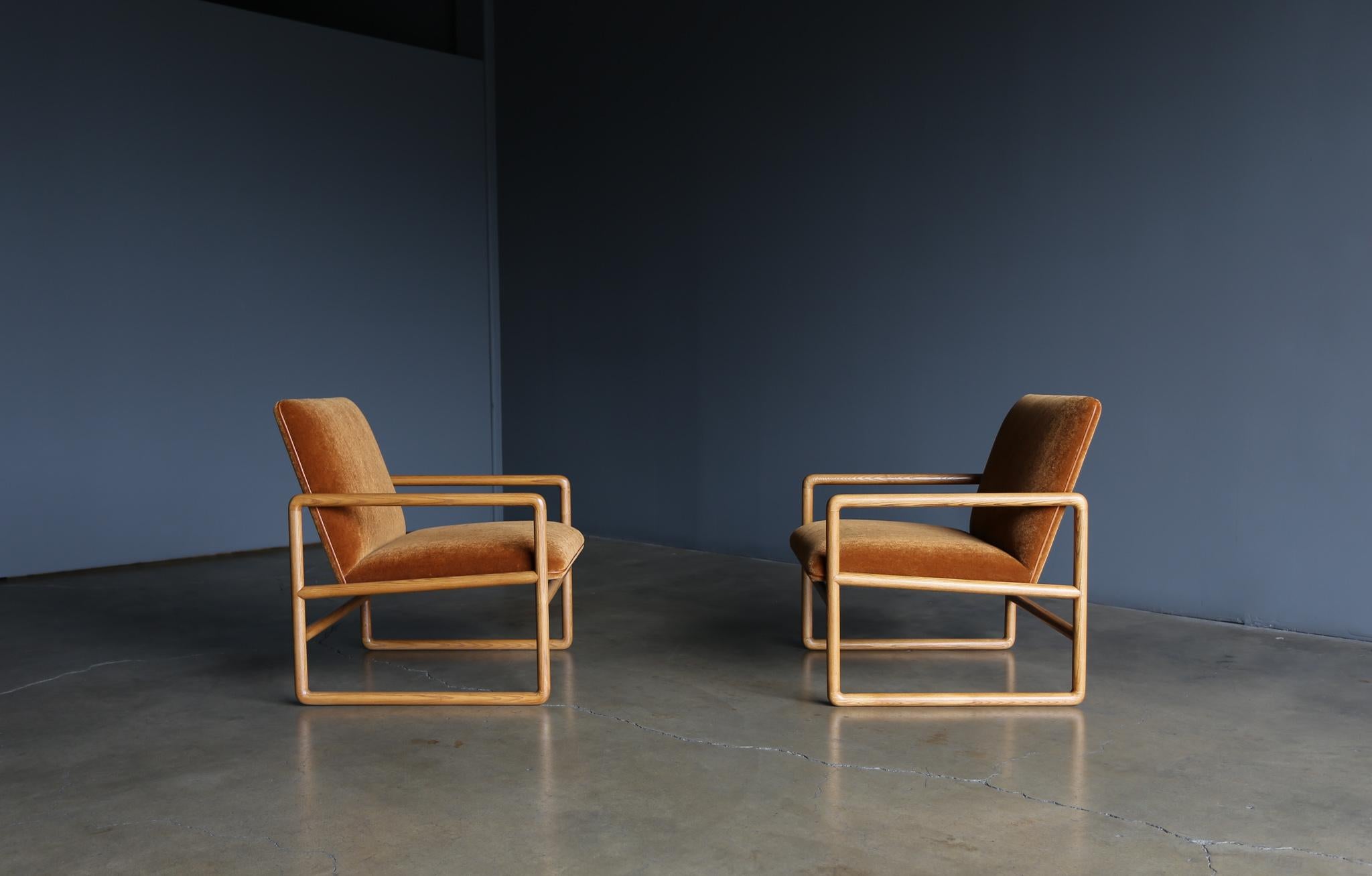 Ward Bennett Oak & Mohair Lounge Chairs for Brickel Associates, circa 1960 1