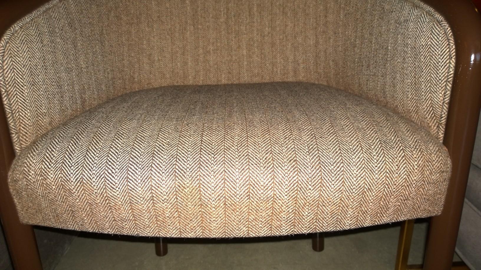 Pr of Ward Bennett Brown Lacquered Fame w/ Herringbone Wool Upholstery Armchairs For Sale 6