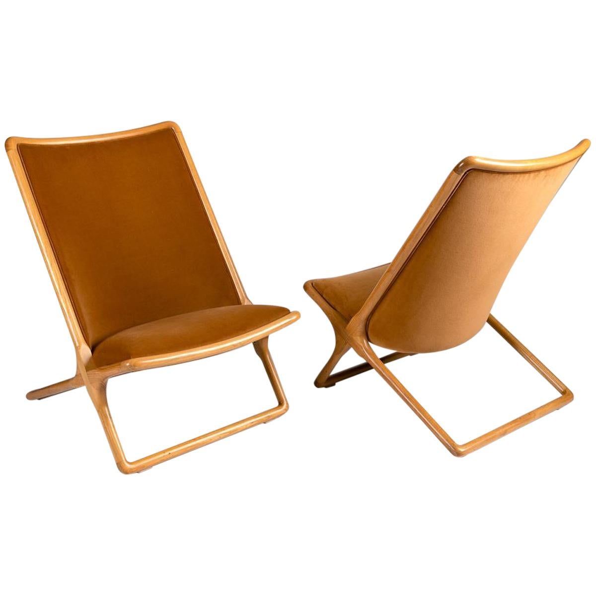 Ward Bennett, Pair of Scissor Lounge Chairs, United States, 1968