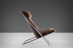 Ward Bennett Scissor Chrome Lounge Chair in Original Brown Upholstery, c. 1960s
