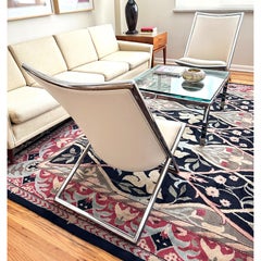 Ward Bennett "Scissor" Lounge Chairs for Brickel in Chrome and Beige Leather