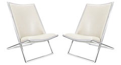 Ward Bennett "Scissor" Lounge Chairs for Brickel in Chrome and Beige Leather