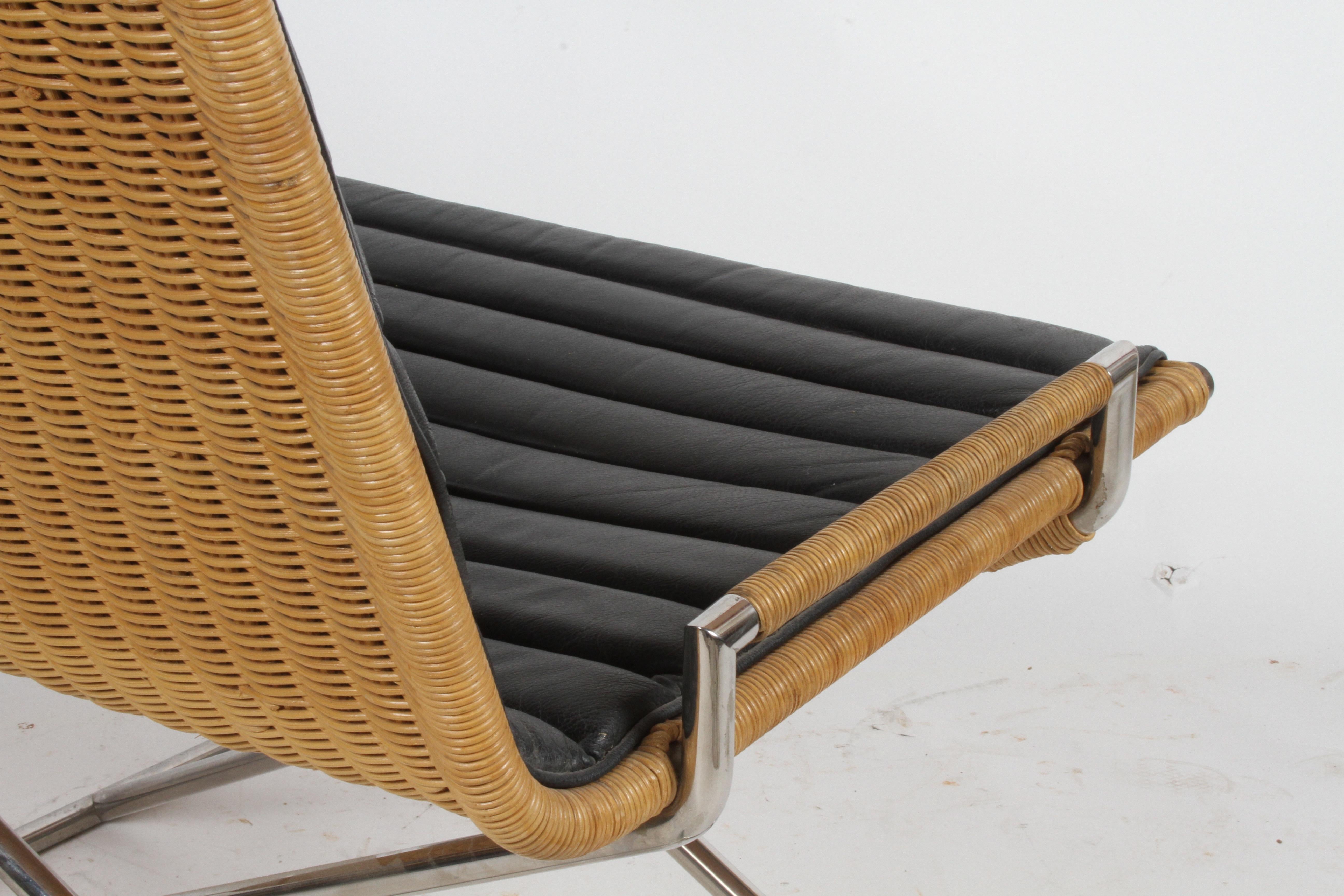Ward Bennett Sled Chair Rattan and Leather 4