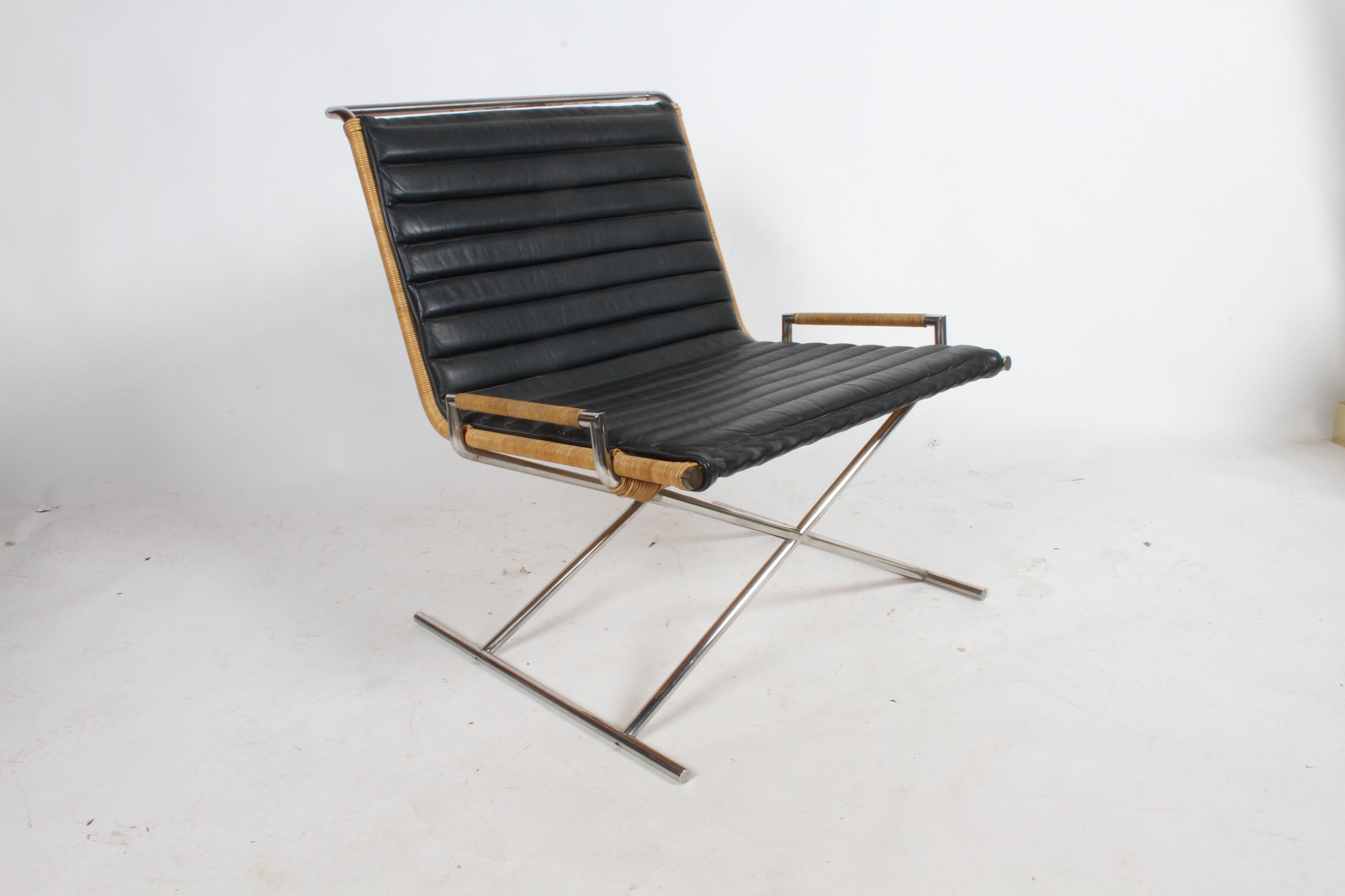 Ward Bennett Sled Chair Rattan and Leather 5