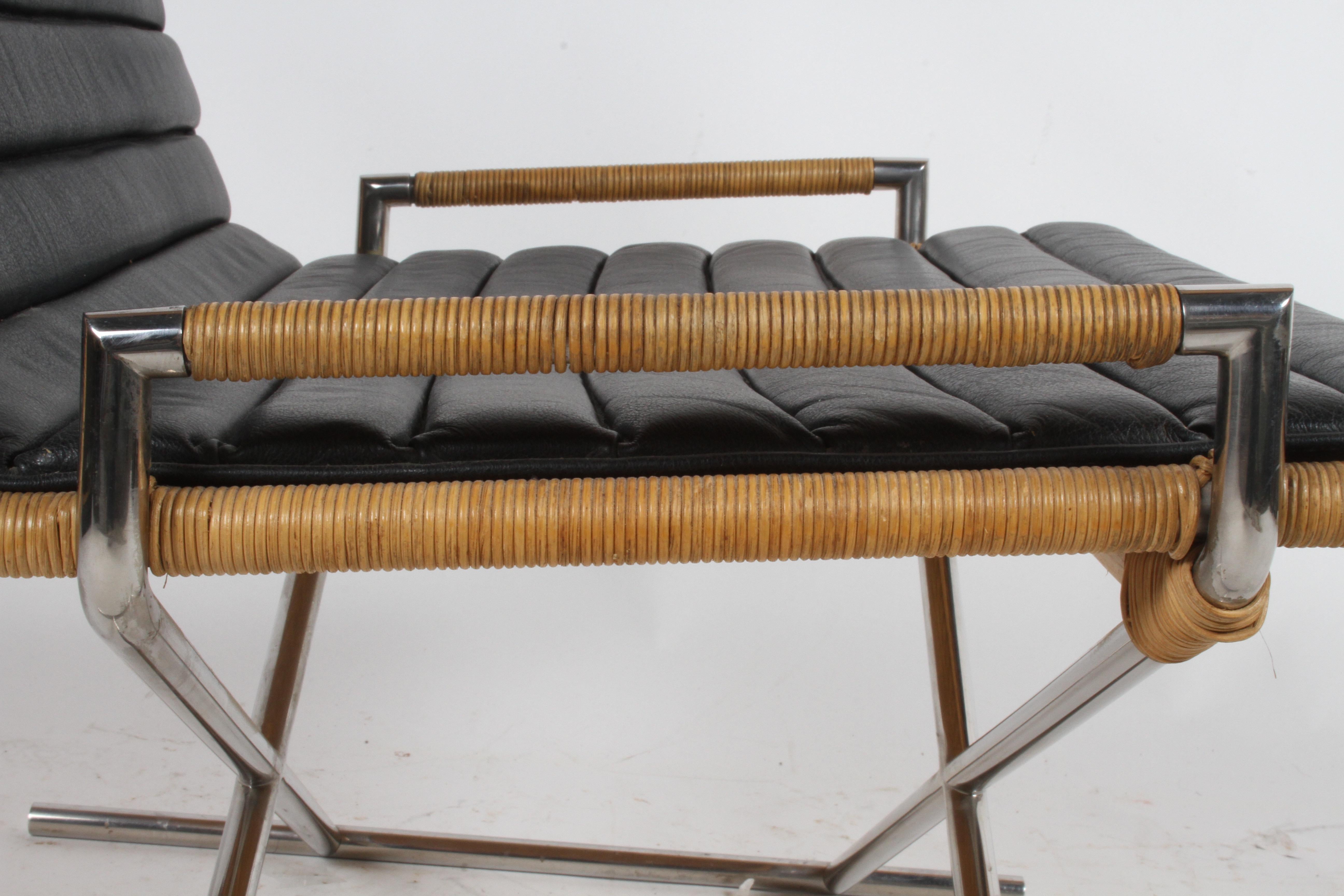 Ward Bennett Sled Chair Rattan and Leather 6