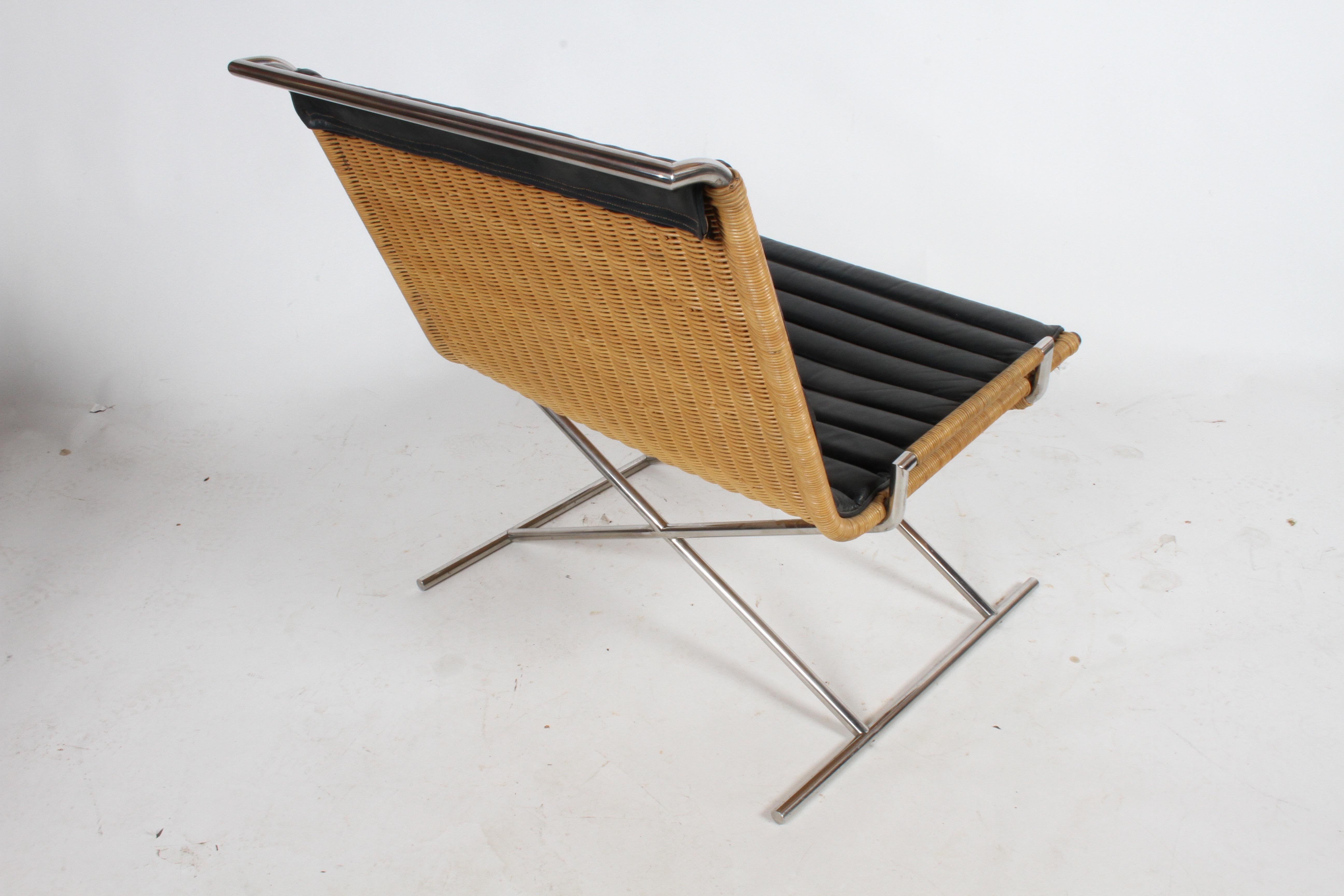 Ward Bennett Sled Chair Rattan and Leather 7