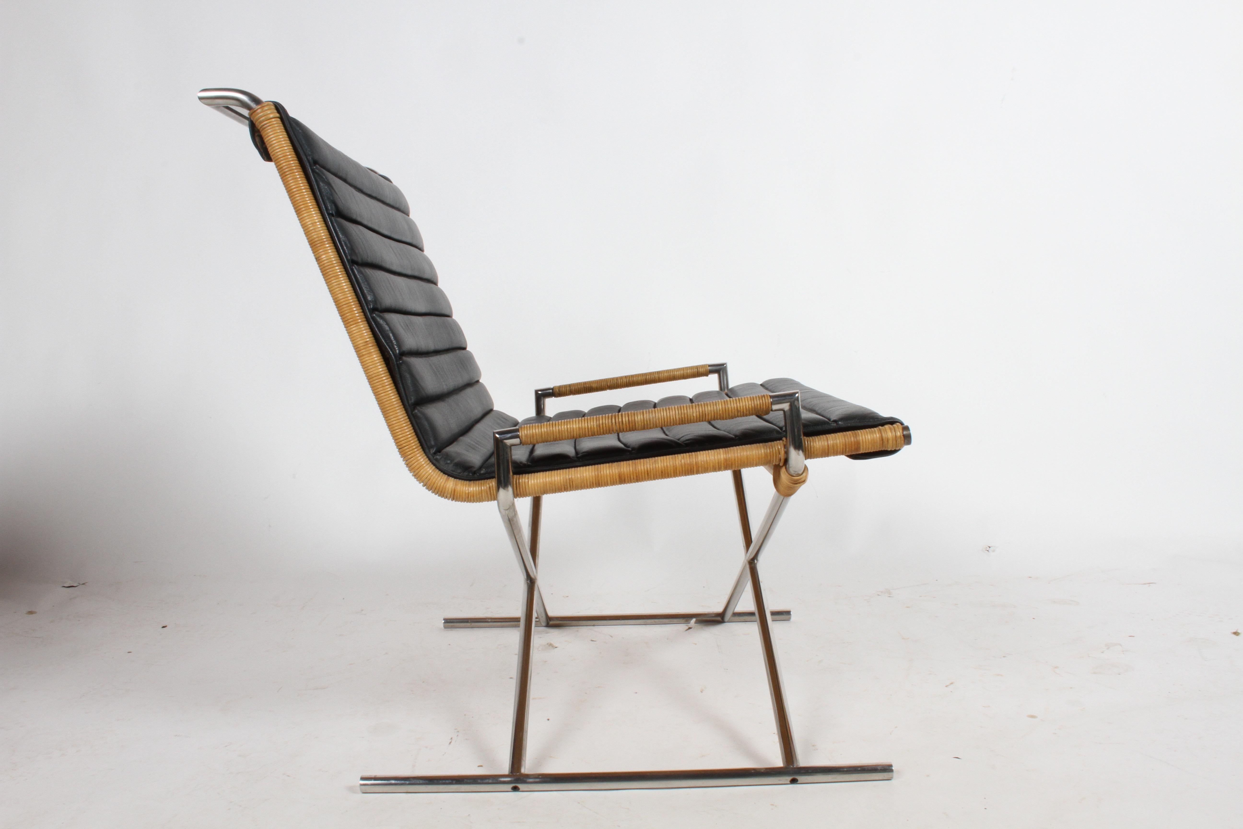 Mid-Century Modern Ward Bennett Sled Chair Rattan and Leather