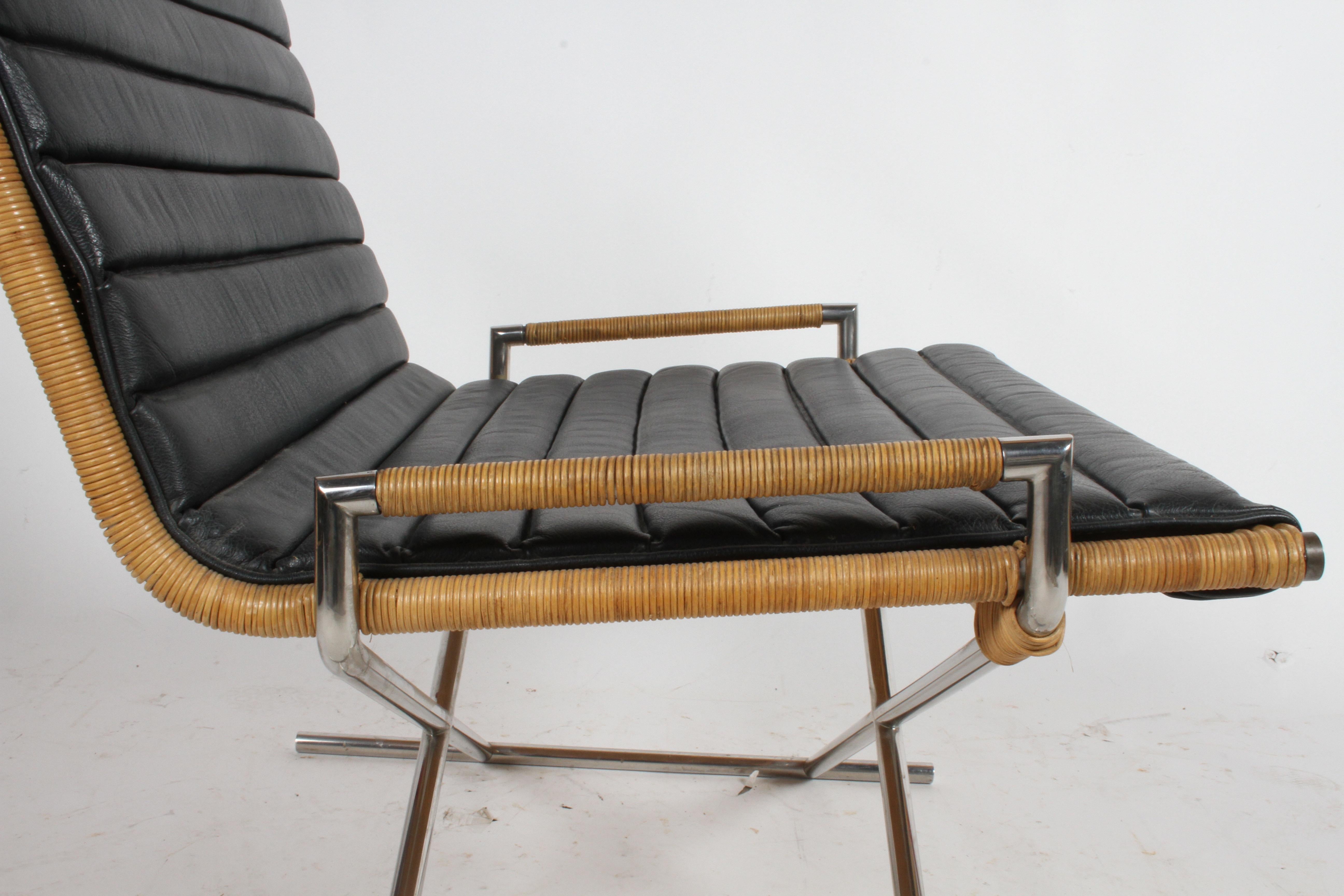 American Ward Bennett Sled Chair Rattan and Leather