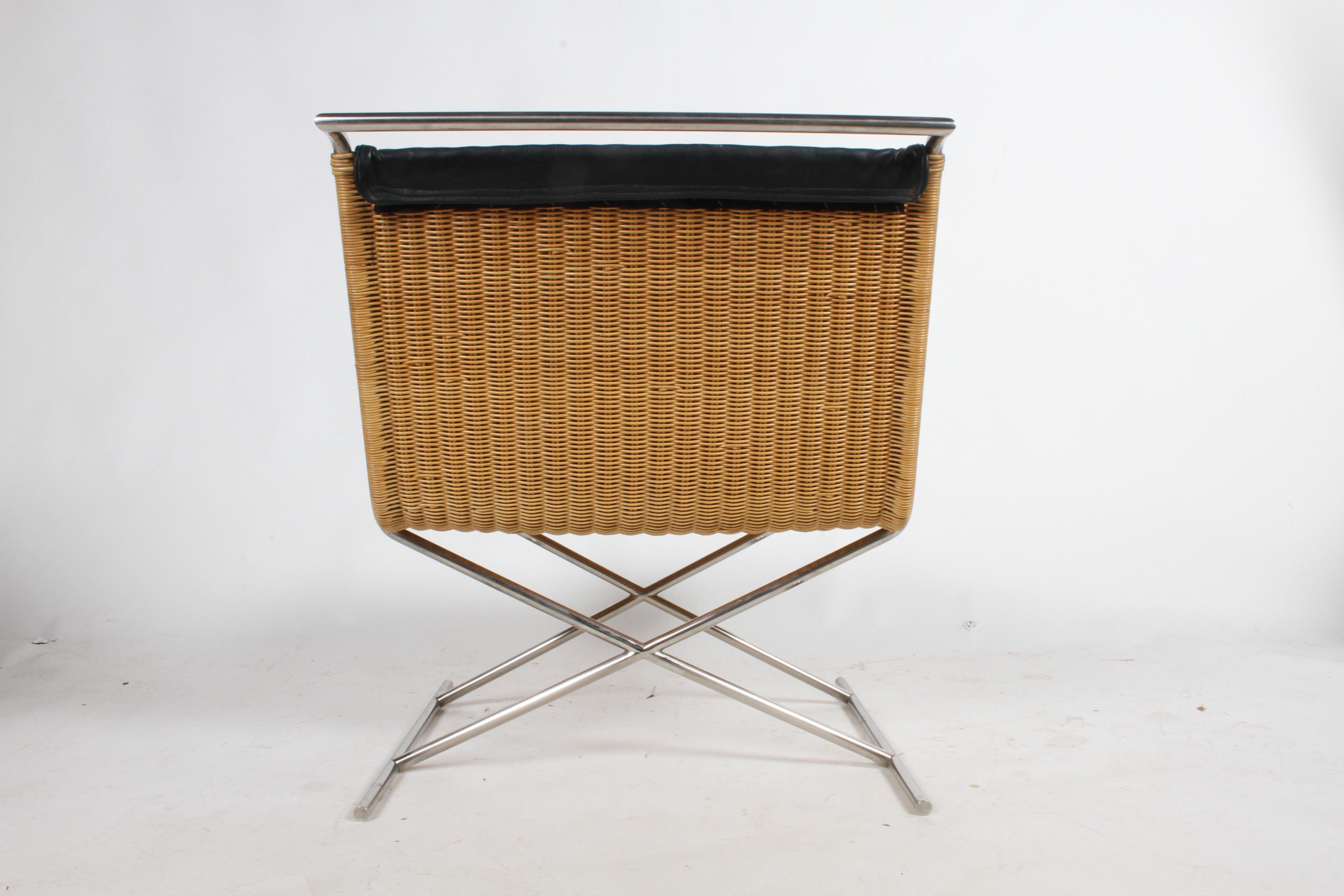 Plated Ward Bennett Sled Chair Rattan and Leather