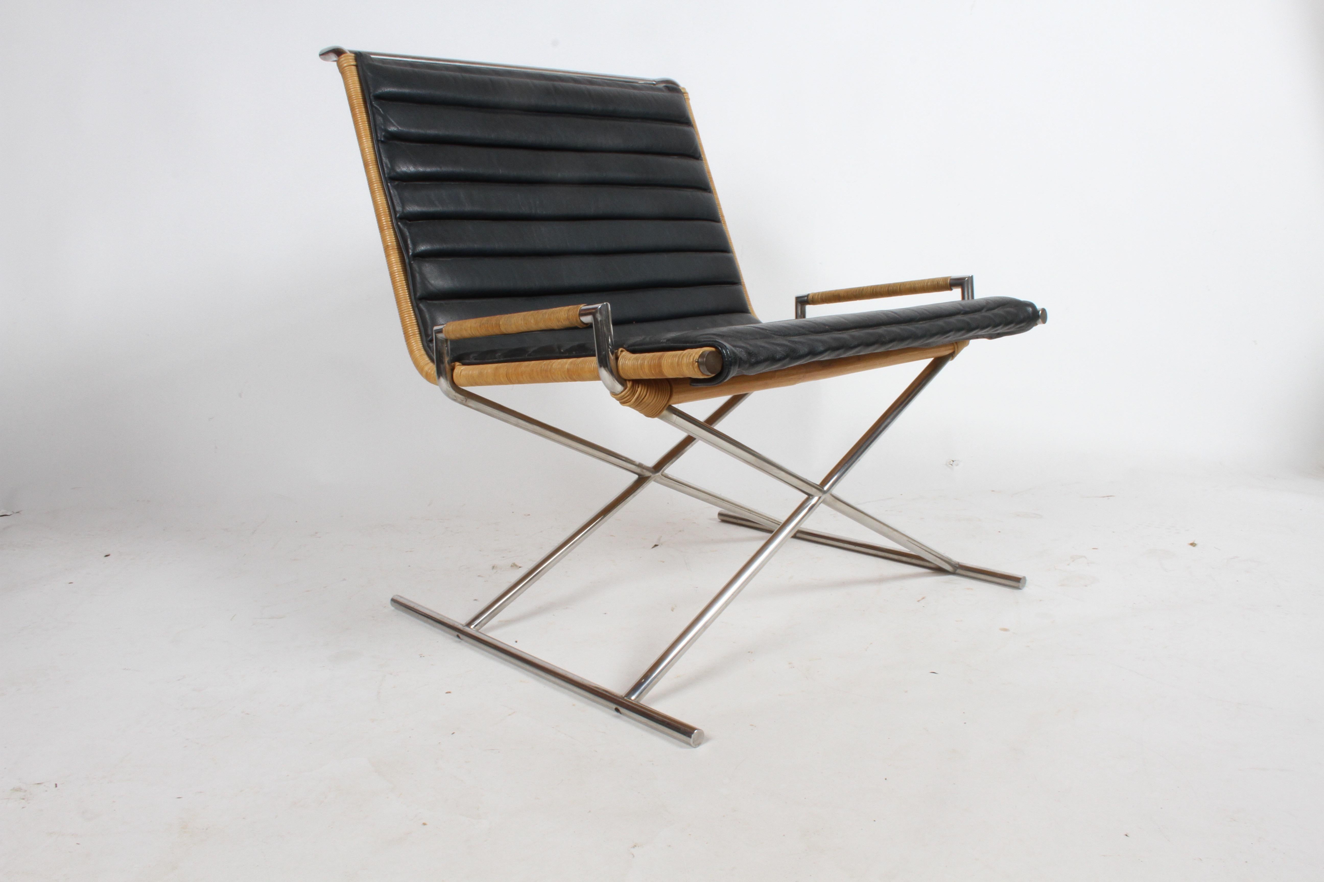 Mid-20th Century Ward Bennett Sled Chair Rattan and Leather