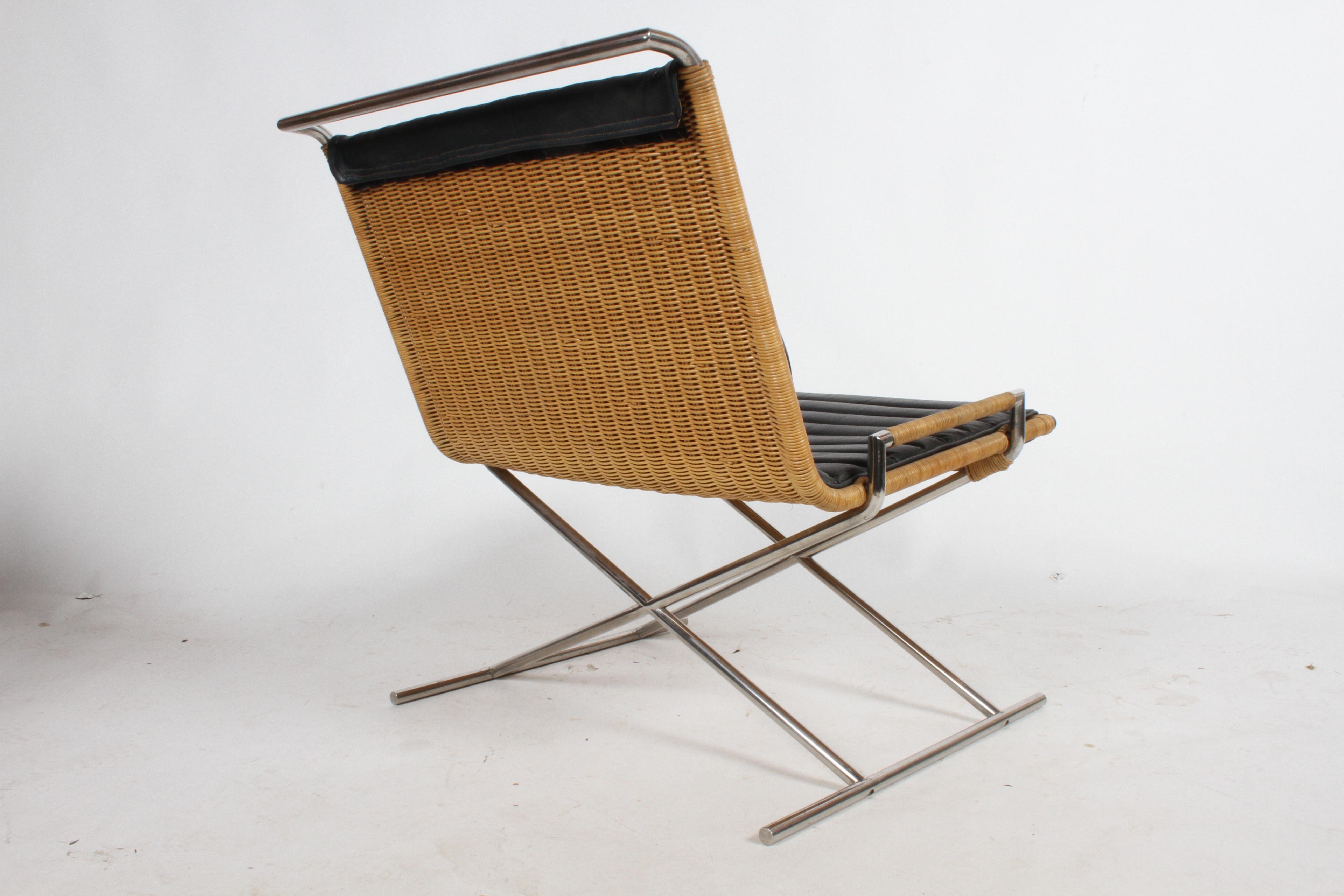 Steel Ward Bennett Sled Chair Rattan and Leather