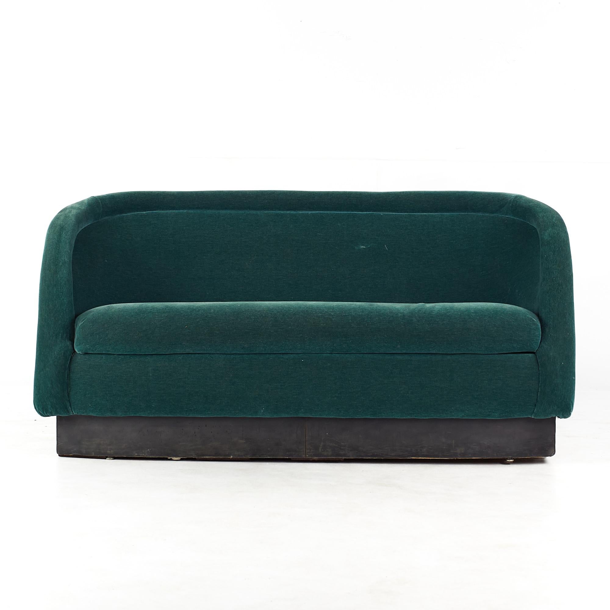 Ward Bennett Style Mid Century Green Velvet Sofa Settee

This sofa measures: 61 wide x 29 deep x 30.5 inches high, with a seat height of 18 inches

All pieces of furniture can be had in what we call restored vintage condition. That means the piece