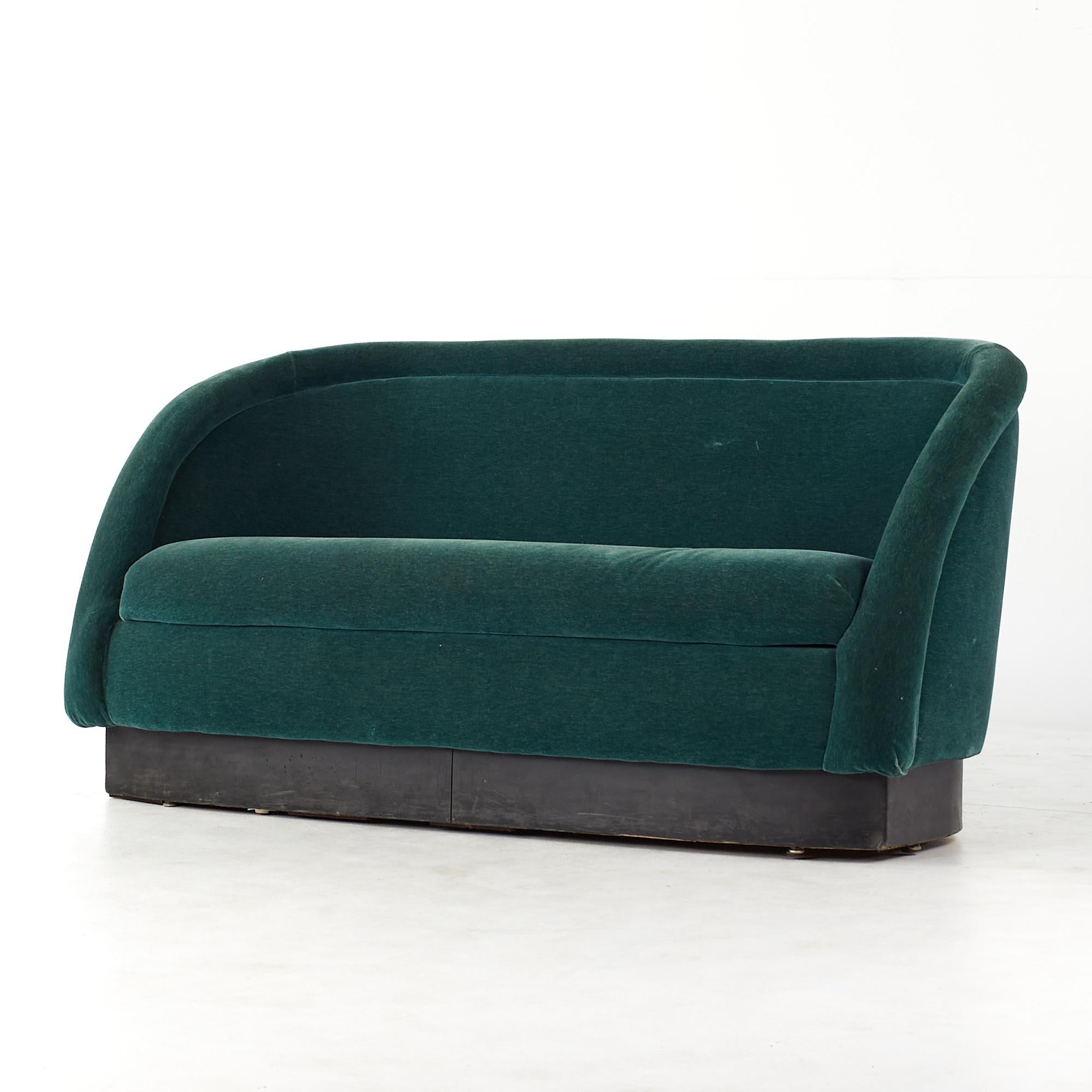 Mid-Century Modern Ward Bennett Style Mid Century Green Velvet Sofa Settee For Sale
