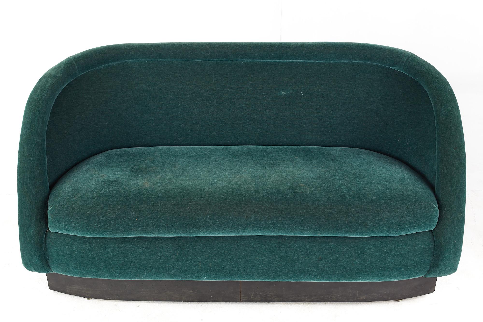 American Ward Bennett Style Mid Century Green Velvet Sofa Settee For Sale