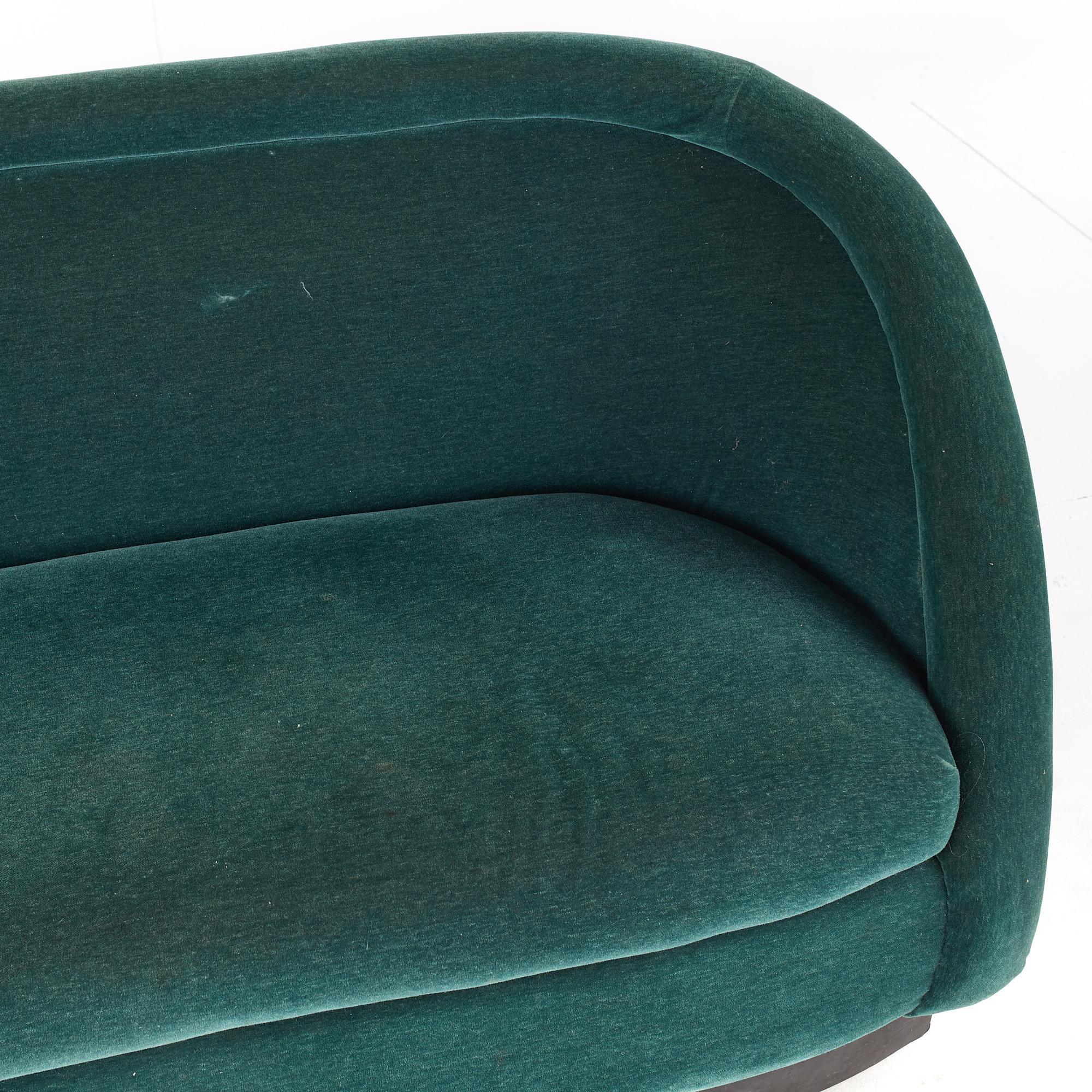 Late 20th Century Ward Bennett Style Mid Century Green Velvet Sofa Settee For Sale