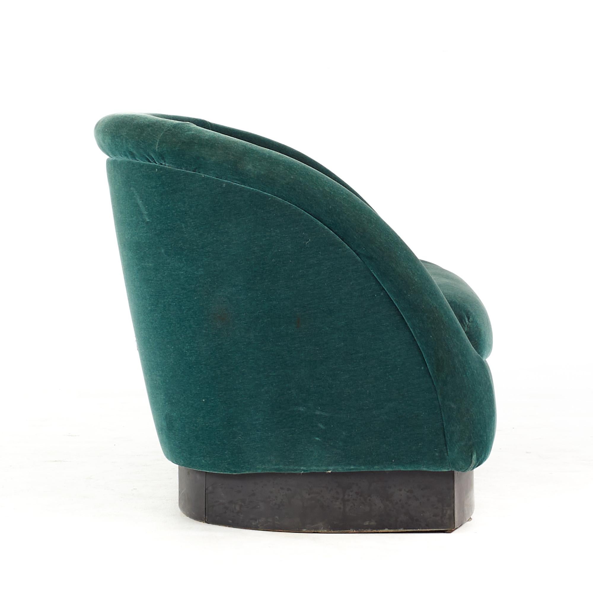 Upholstery Ward Bennett Style Mid Century Green Velvet Sofa Settee For Sale
