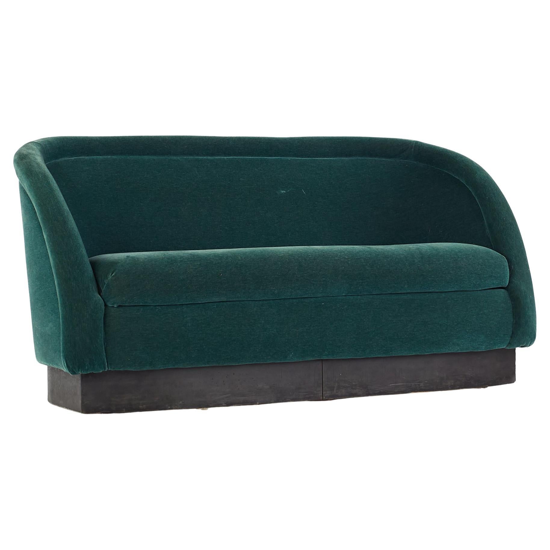 Ward Bennett Style Mid Century Green Velvet Sofa Settee