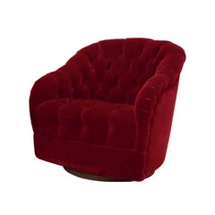 Ward Bennett Superb Pair of Tufted Swiveling Club Chairs in Red Velvet 1970s