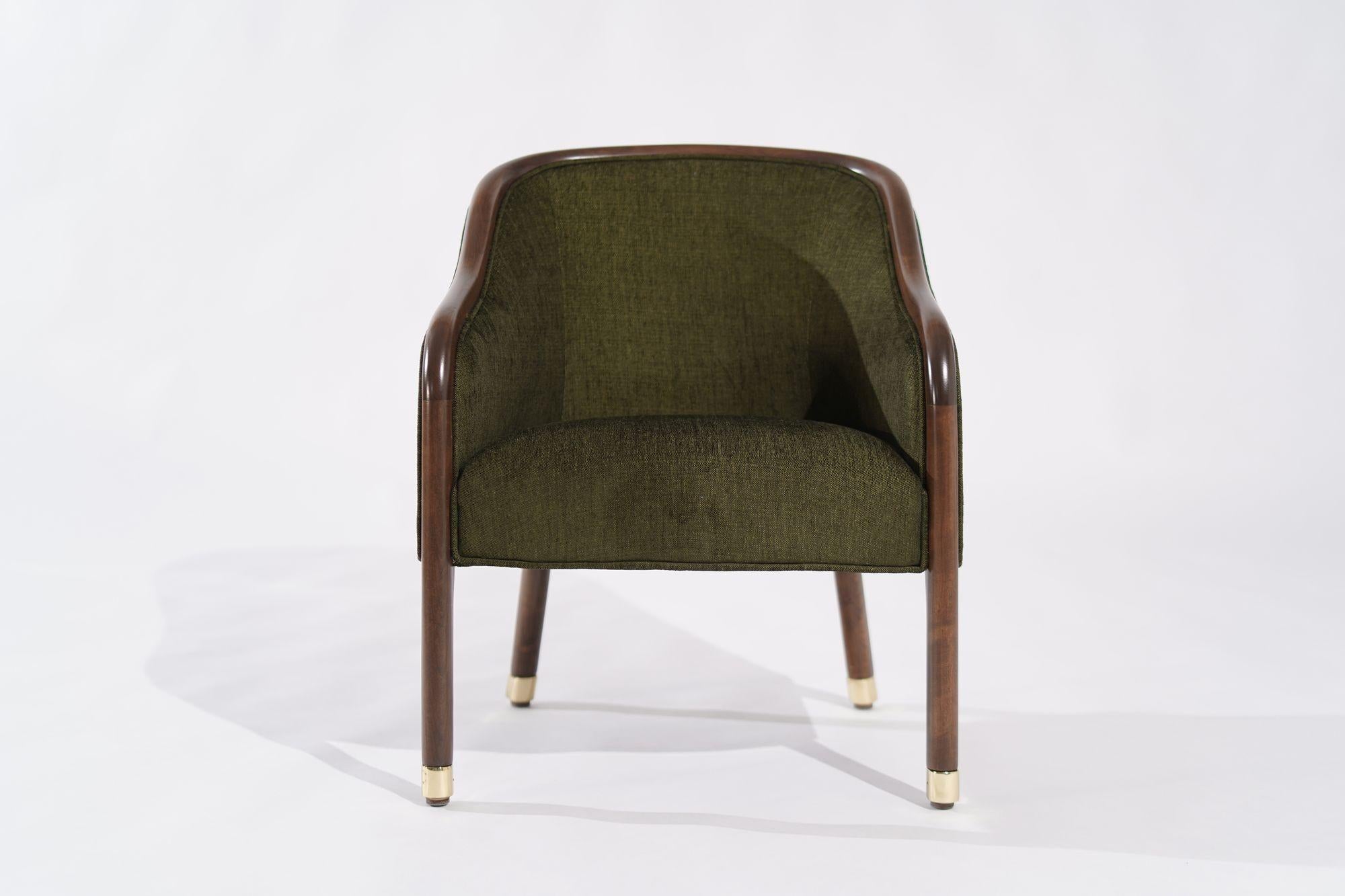 Brass Ward Bennett Walnut Frame Lounge Chairs, C. 1970s For Sale