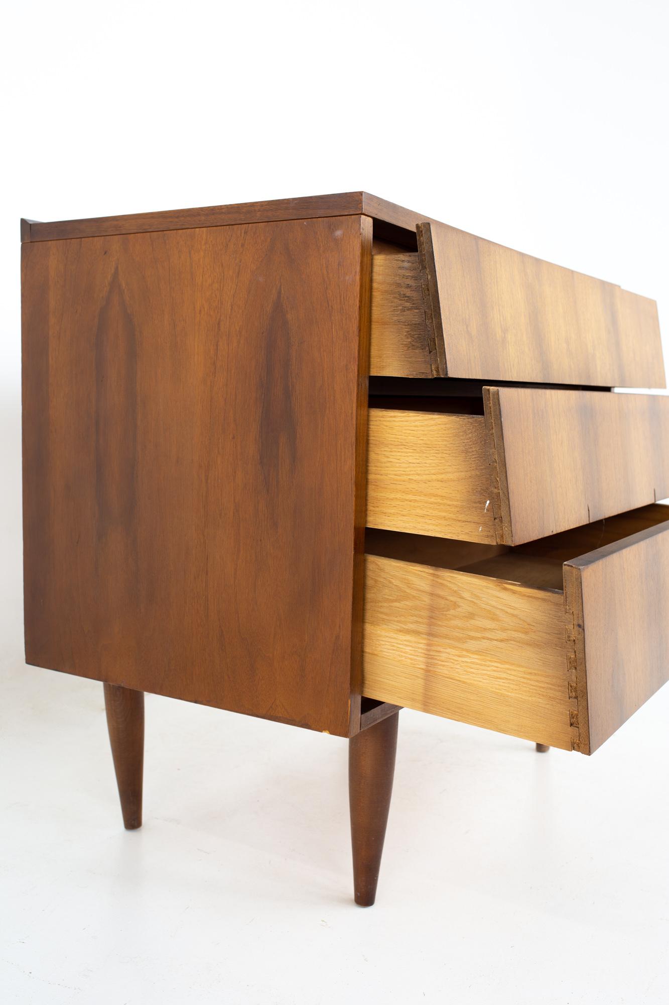 American Ward Furniture Company Mid Century Louvered Walnut 3 Drawer Dresser Chest
