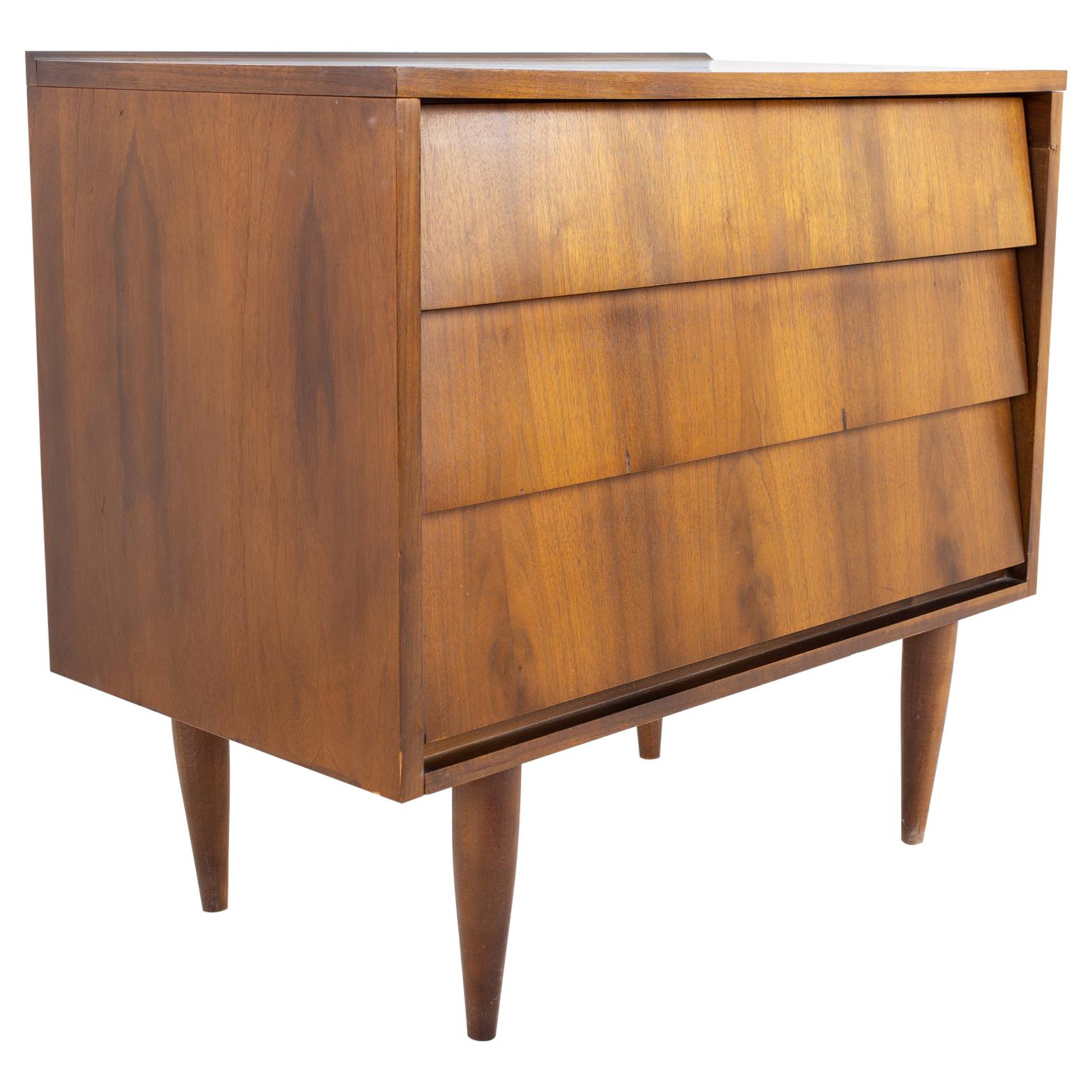 Ward Furniture Company Mid Century Louvered Walnut 3 Drawer Dresser Chest