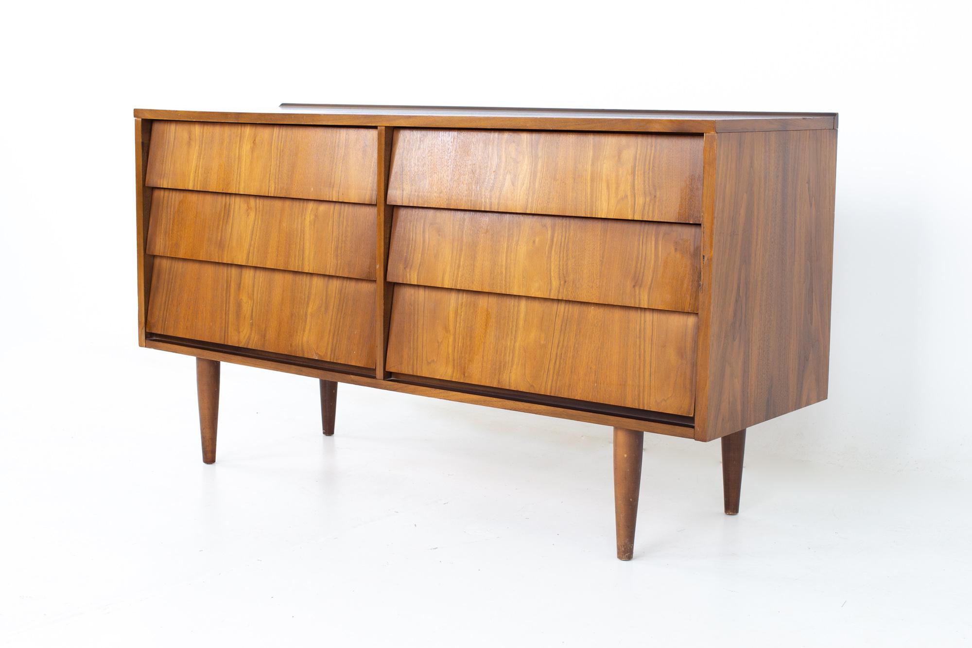 Ward Furniture Company mid century louvered walnut 6 drawer lowboy dresser
Dresser measures: 56 wide x 18.25 deep x 30.5 inches high

All pieces of furniture can be had in what we call restored vintage condition. That means the piece is restored