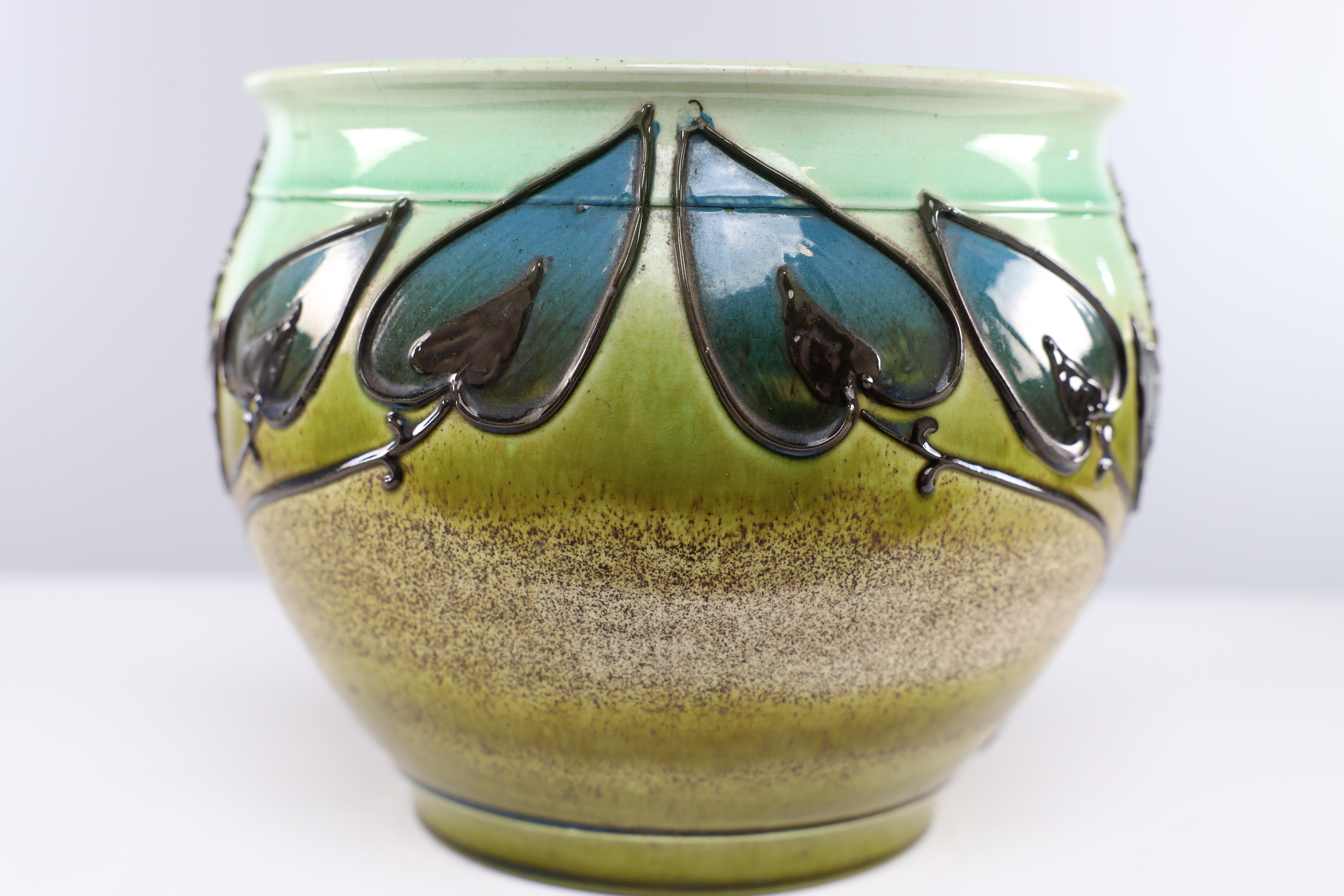 Wardle by Frederick Rhead attri. Arts & Crafts planter with floral decoration. For Sale 2