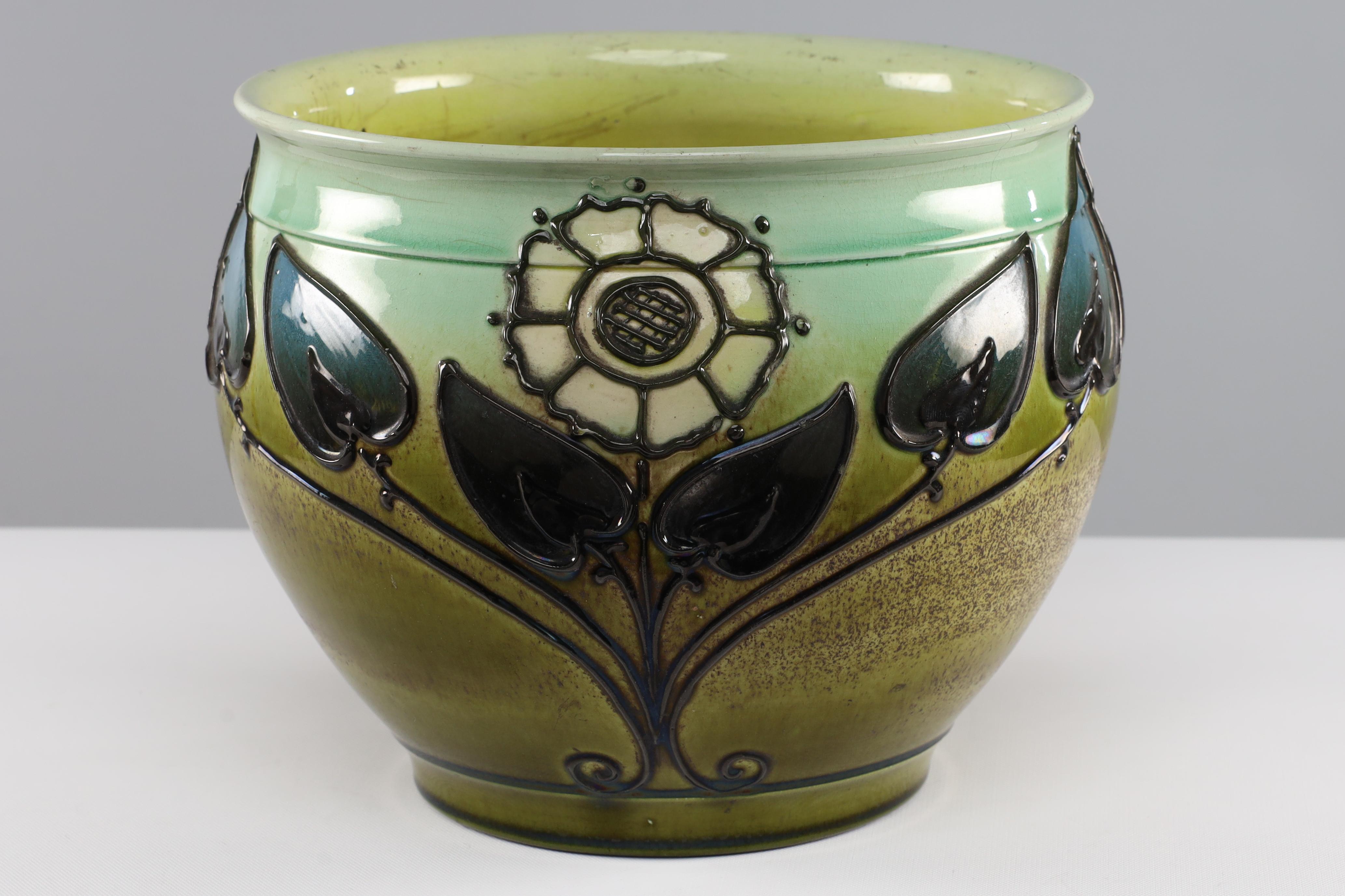 Arts and Crafts Wardle by Frederick Rhead attri. Arts & Crafts planter with floral decoration. For Sale