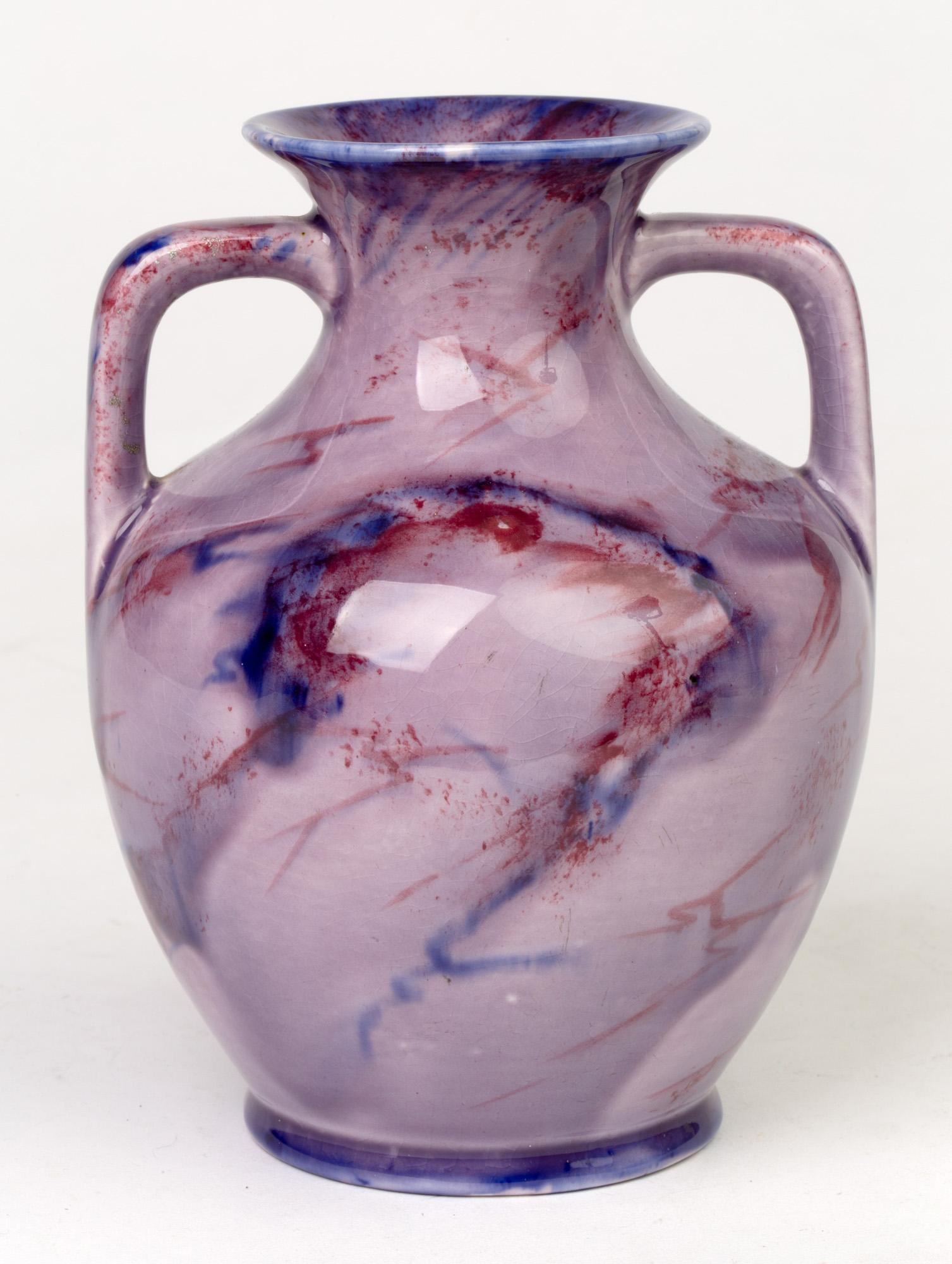 Glazed Wardle English Art Nouveau Twin Handled Art Pottery Vase