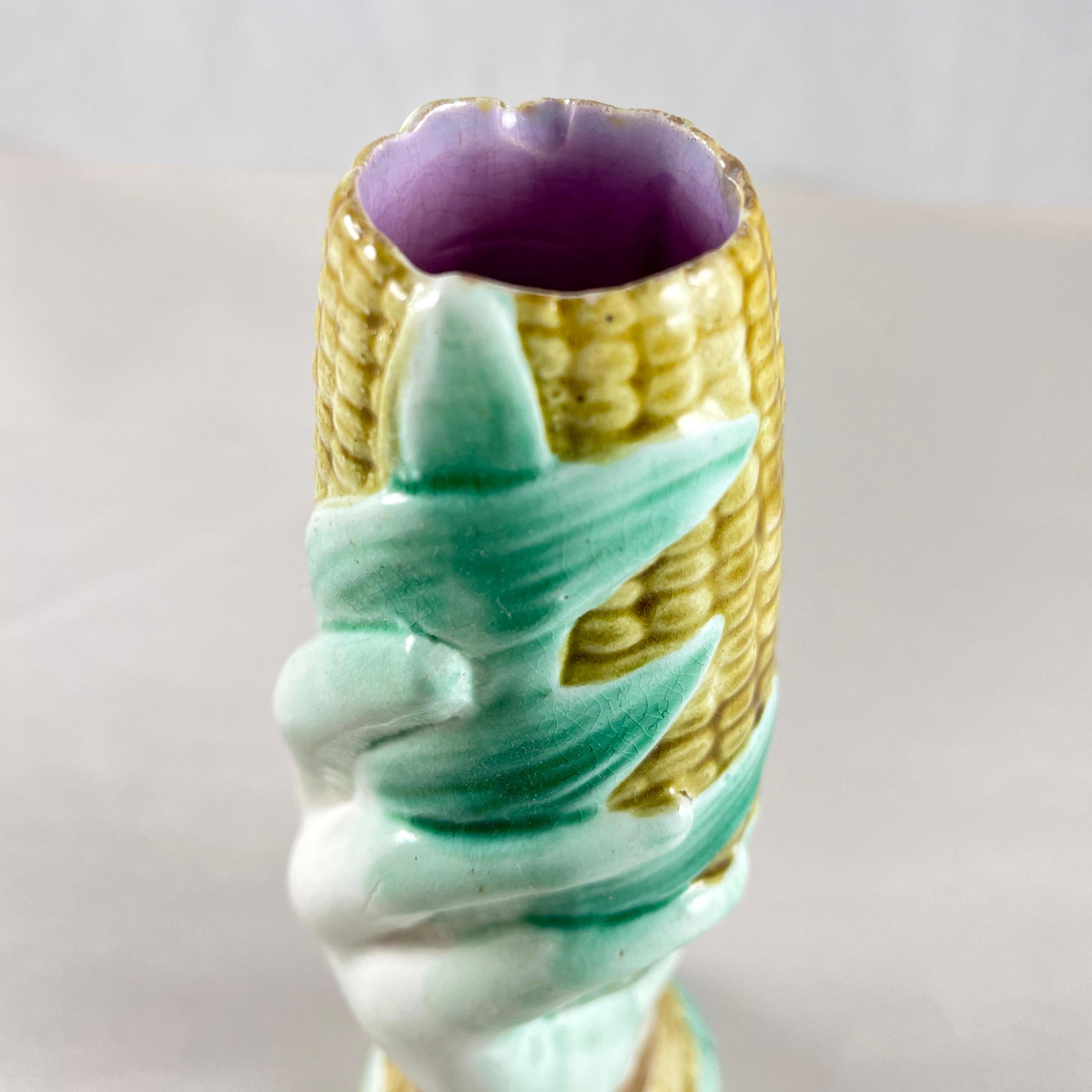 Aesthetic Movement Wardle English Majolica Glazed Hand Holding Corn Spill or Posy Vase For Sale