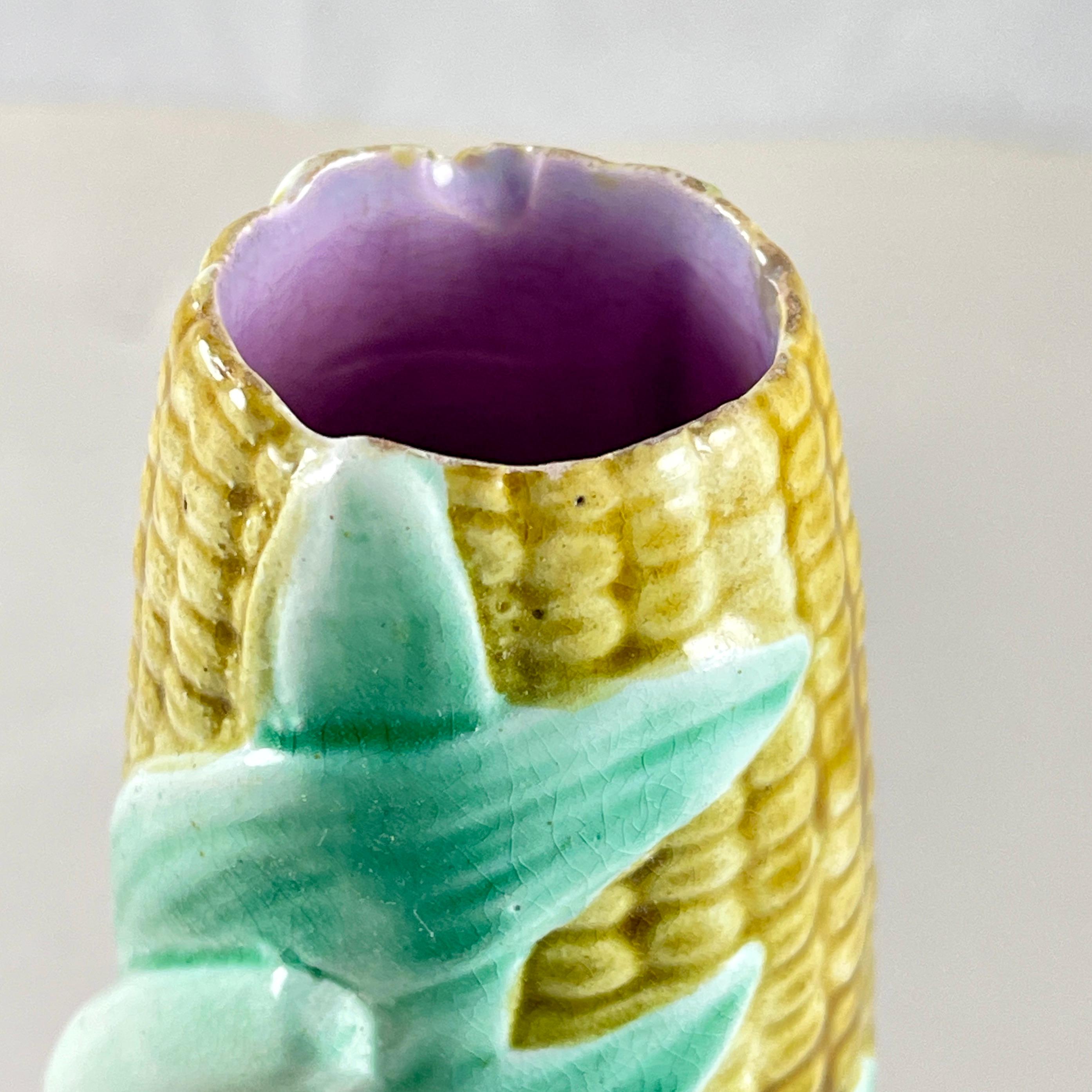 Wardle English Majolica Glazed Hand Holding Corn Spill or Posy Vase In Good Condition For Sale In Philadelphia, PA