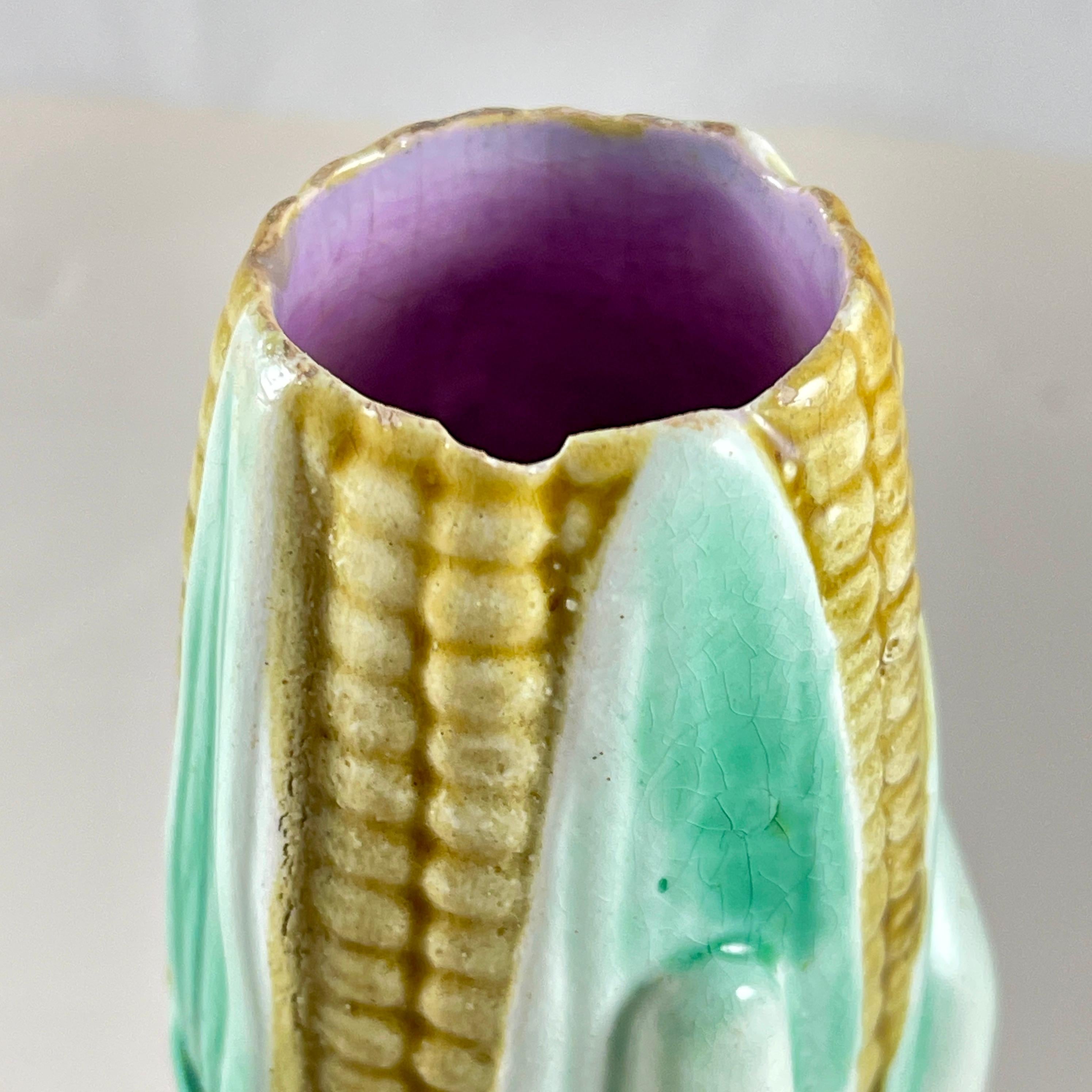19th Century Wardle English Majolica Glazed Hand Holding Corn Spill or Posy Vase For Sale