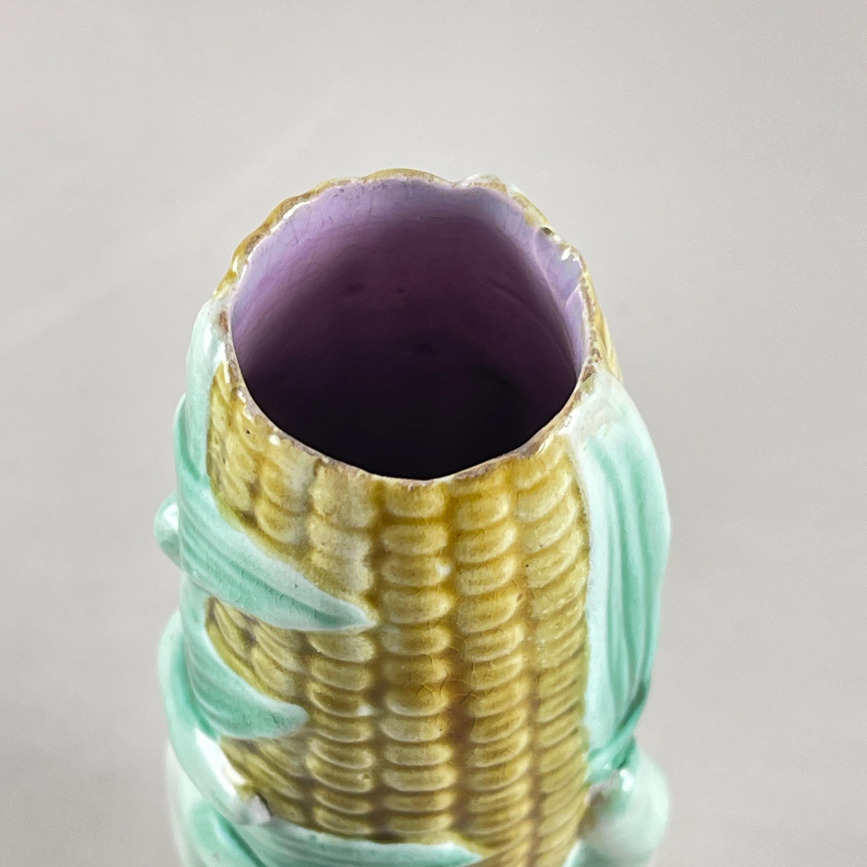 Earthenware Wardle English Majolica Glazed Hand Holding Corn Spill or Posy Vase For Sale