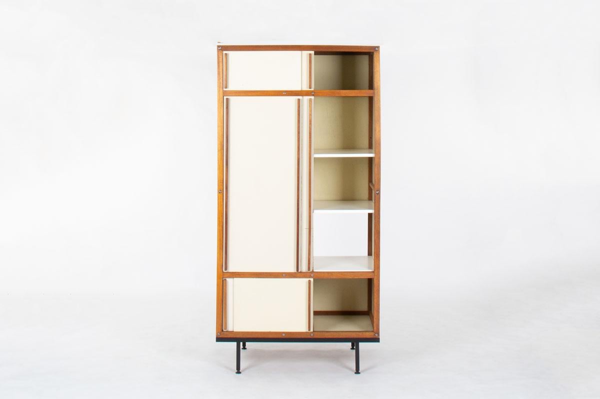 Armario de André Sornay en caoba y paneles beige 1960 Francés en venta