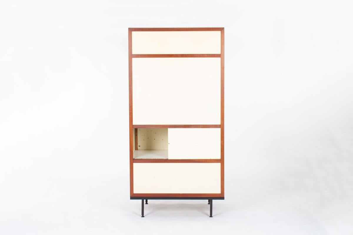 Armario de André Sornay en caoba y paneles beige 1960 Metal en venta