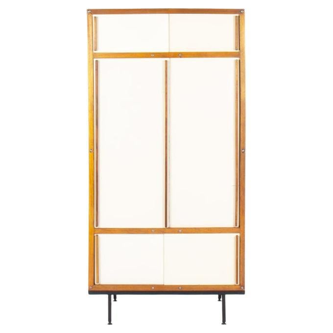 Wardrobe by Andre Sornay in mahogany and beige panels 1960