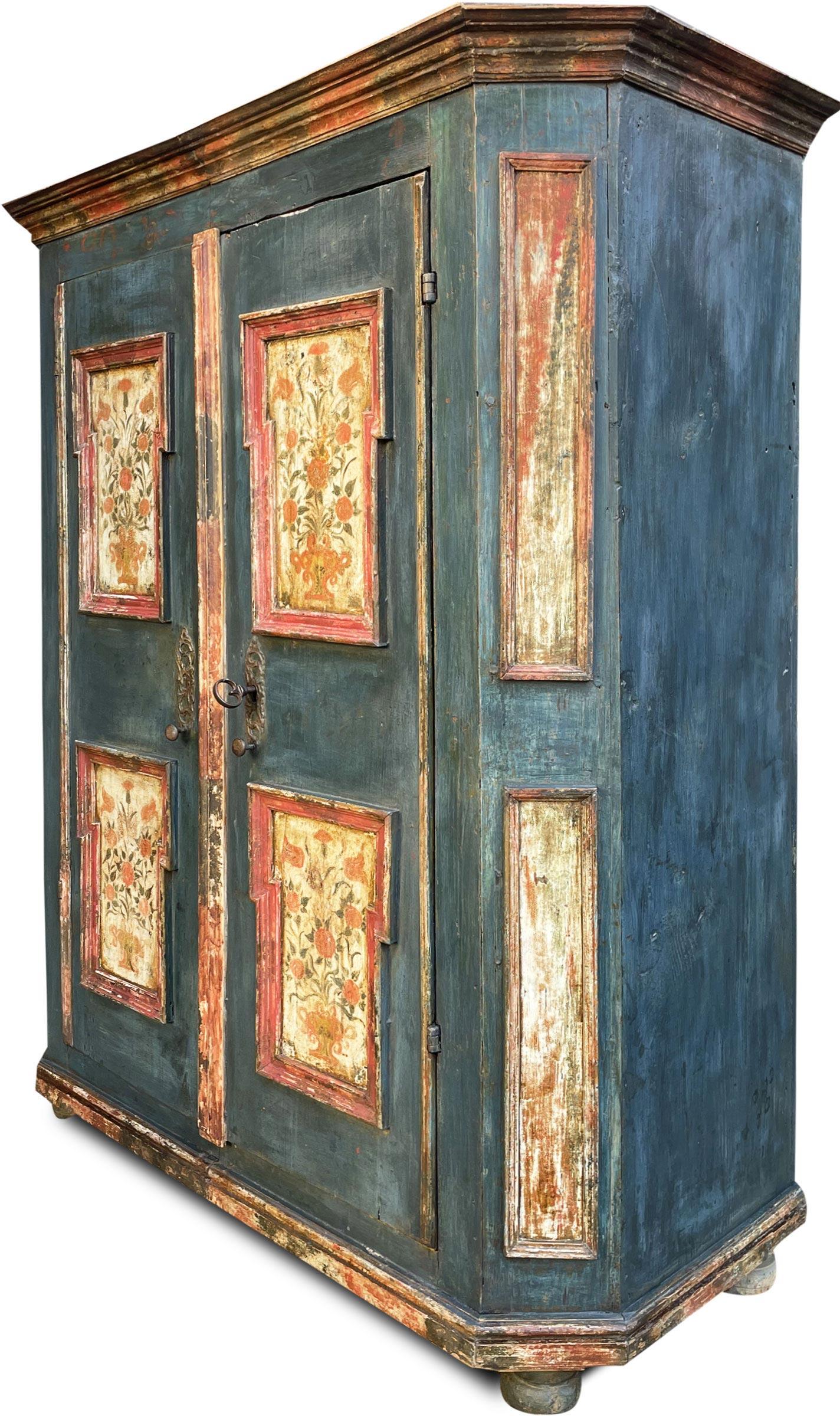 Wardrobe Cabinet, 1801 Blu Floral Painted 6