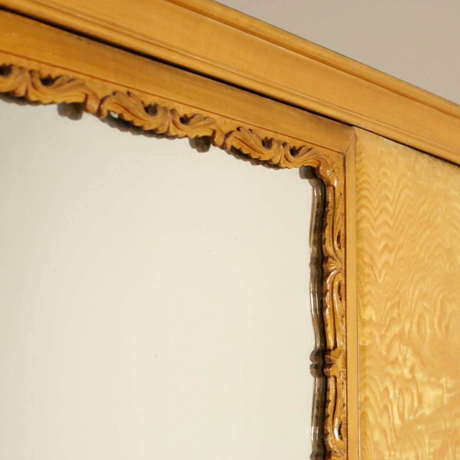 Mid-Century Modern Wardrobe Durmast Veneer Mirror Brass Vintage, Italy, 1950s