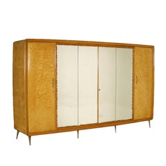 Wardrobe Durmast Veneer Mirror Brass Vintage, Italy, 1950s