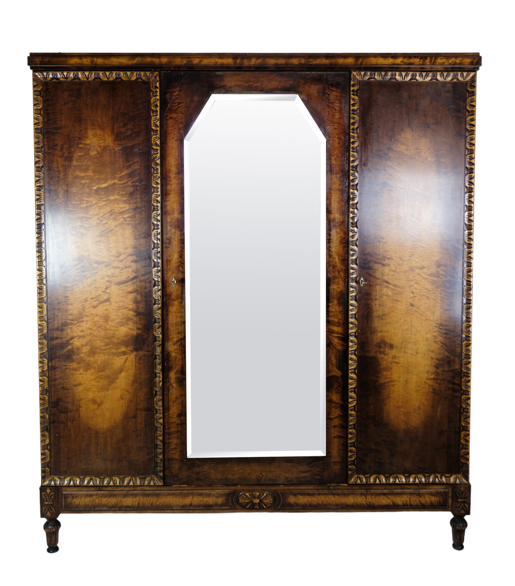 Wardrobe in Birch wood with Faceted mirror from the 1930 For Sale 1