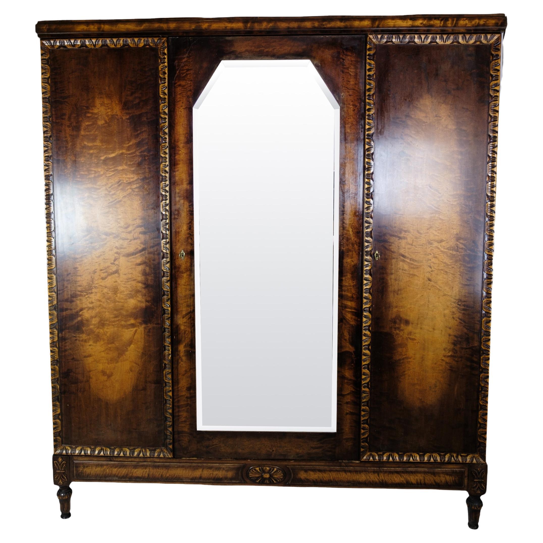 Wardrobe in Birch wood with Faceted mirror from the 1930