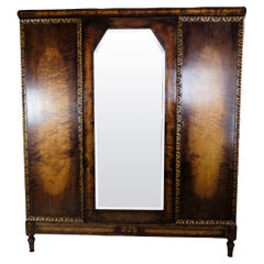 Vintage Wardrobe in Birch wood with Faceted mirror from the 1930