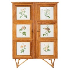 Vintage Wardrobe in Split Bamboo and Engravings under Glass 1960