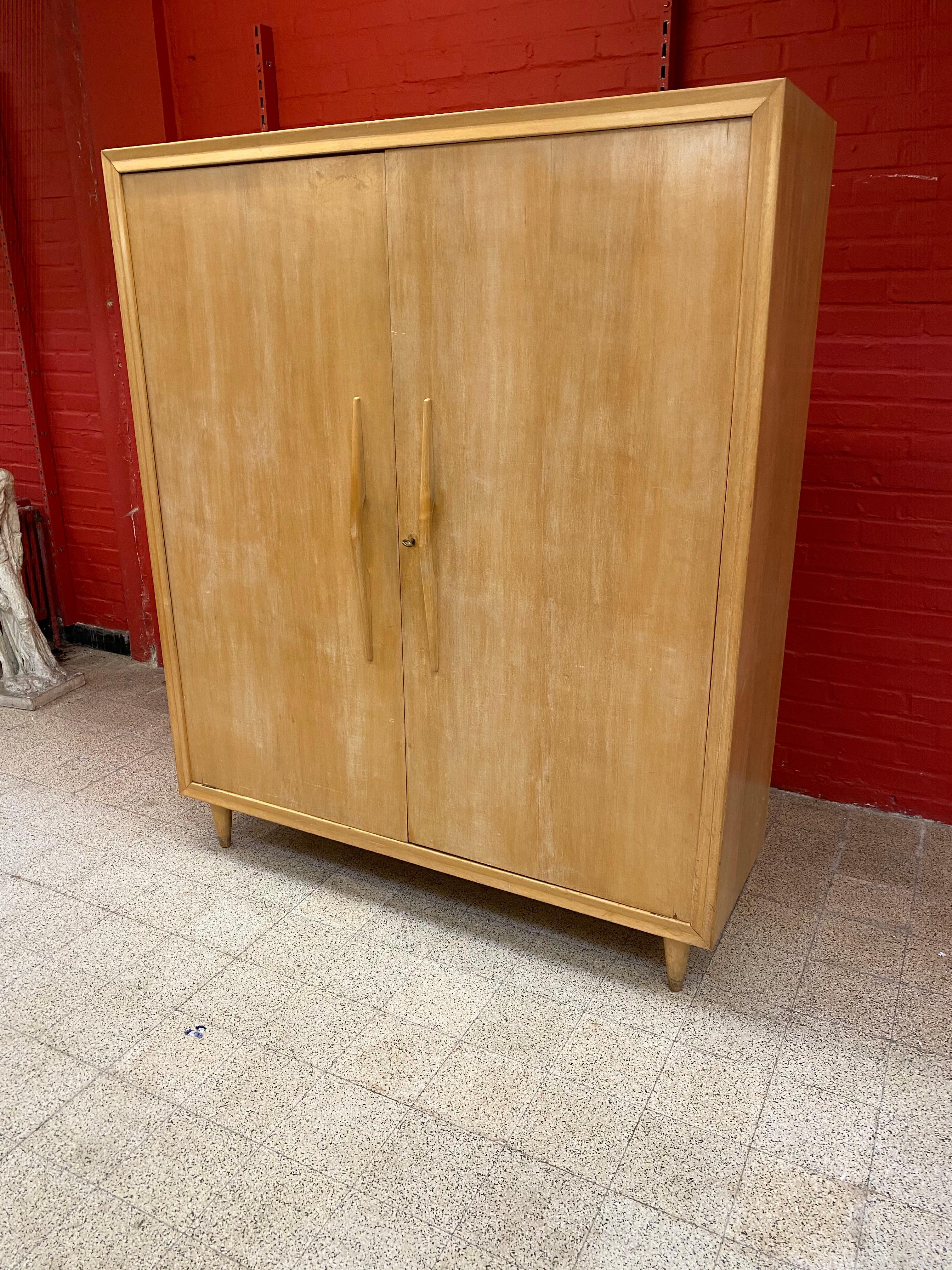 Wardrobe in Stained Beech, circa 1950 in the Style of Gérard Guermonprez 4